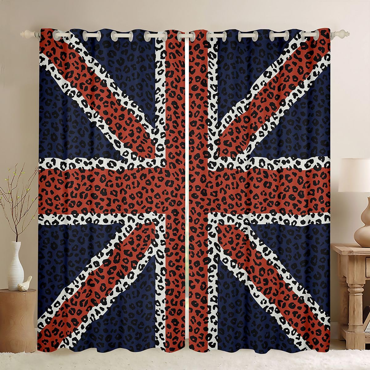 Homewish Leopard Print Union Jack Blackout Curtains 46 x 72 for Living Room — image 1