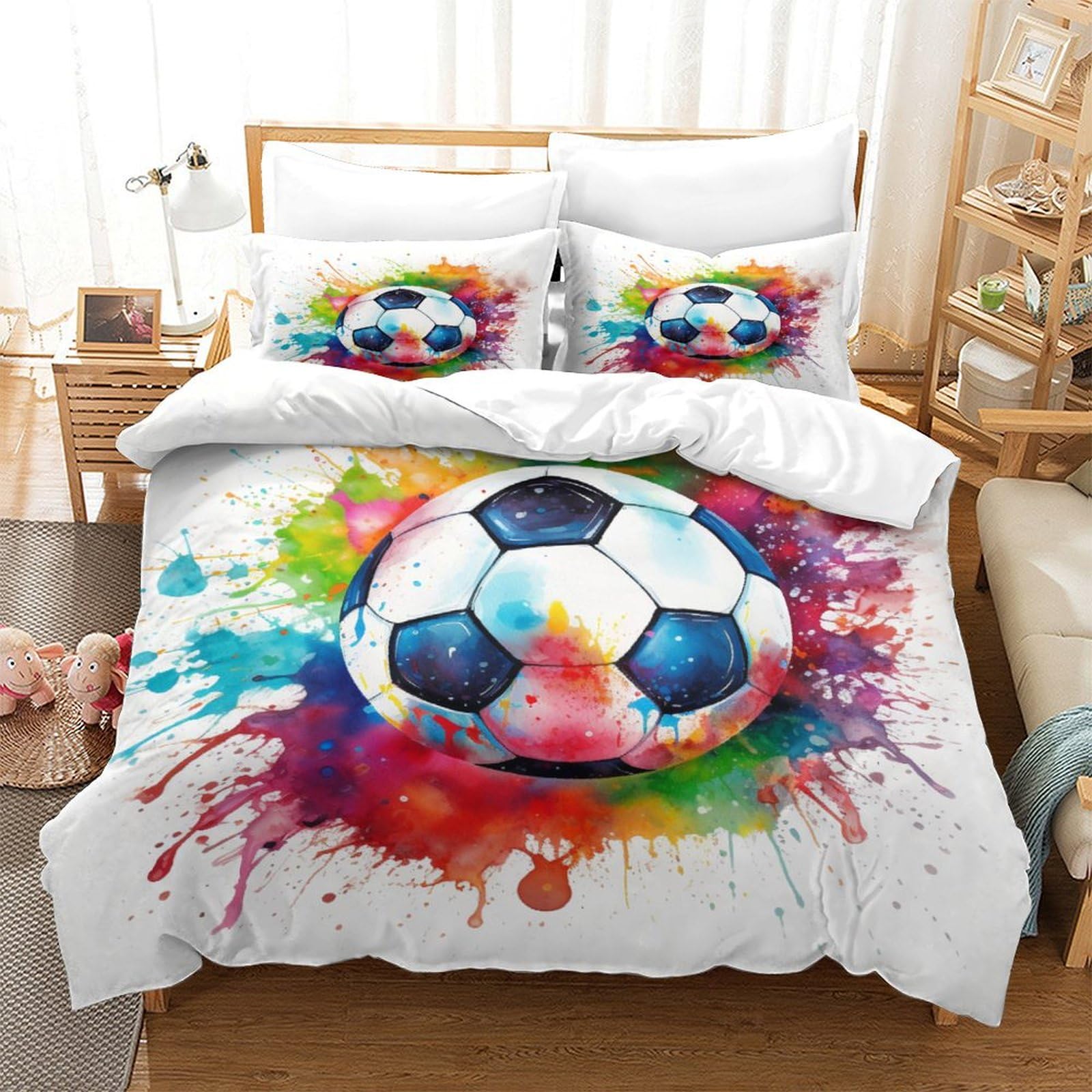 Housse de couette football 260x220 cm avec 2 taies d'oreiller zippées