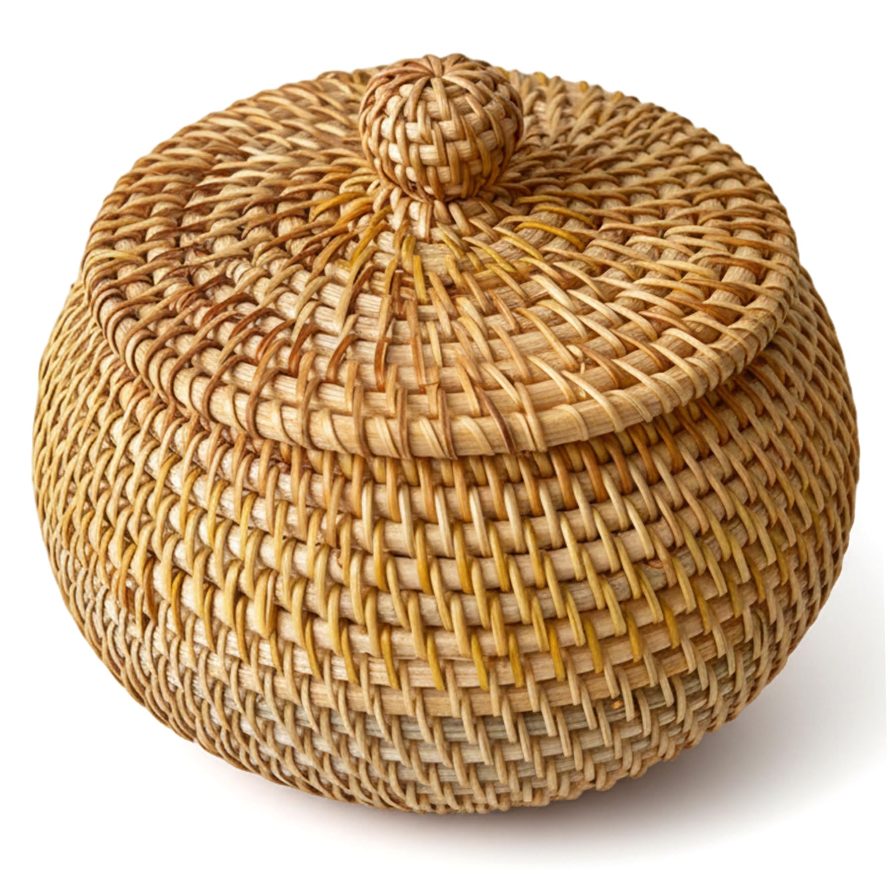 Faroby Wicker Basket with Lid Round Small Rattan Bowl Multi-Purpose Organizer for Shelf Home
