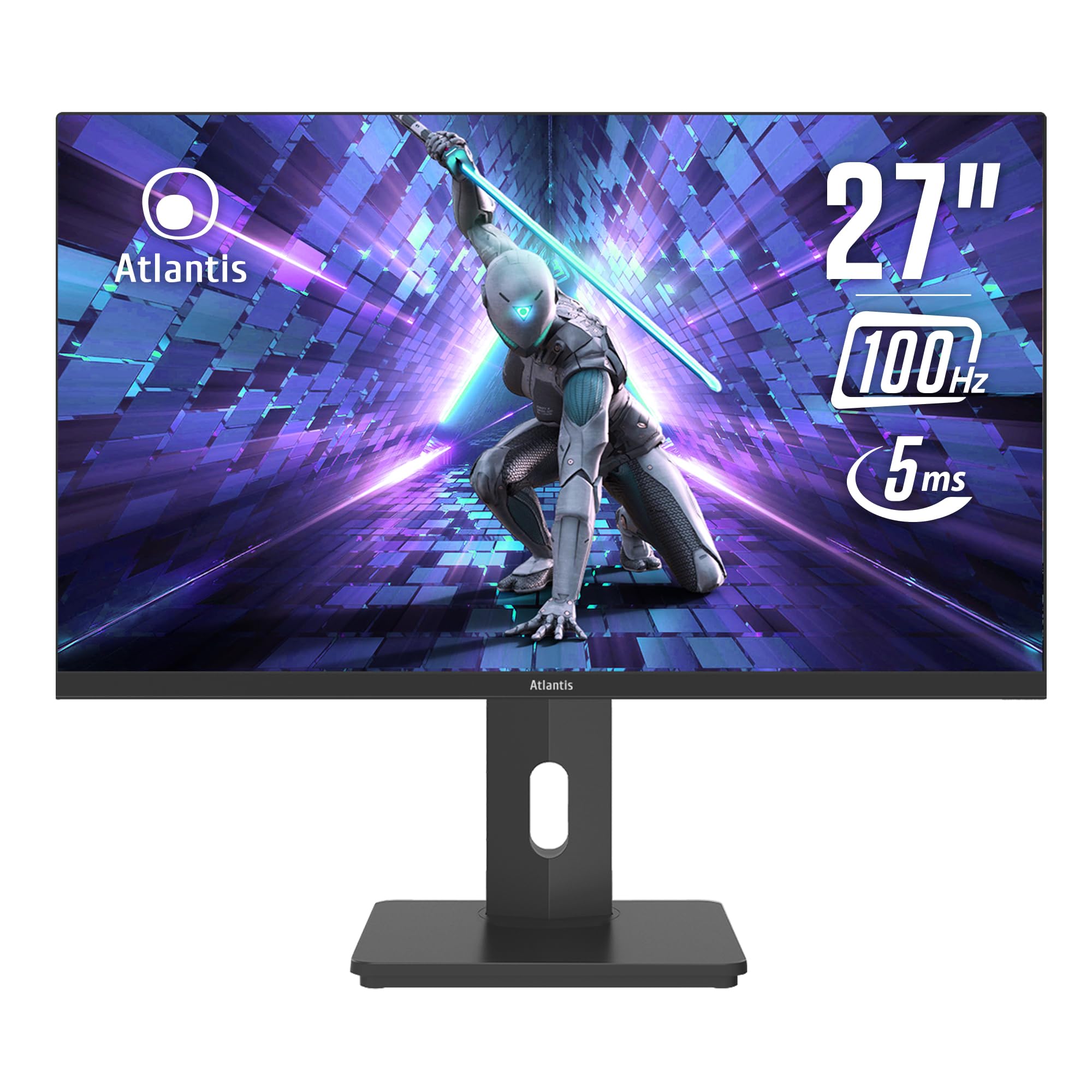 Atlantis Monitor 27 pollici Gaming 100Hz, schermo 27", Full HD 1920x1080, VGA HDMI e DP, MULTIMEDIALE,FreeSync,alzabile inclinabile, pivot risposta 5ms,Contrasto 1000:1,Angolo 178/178,Cavo HDMI e DP