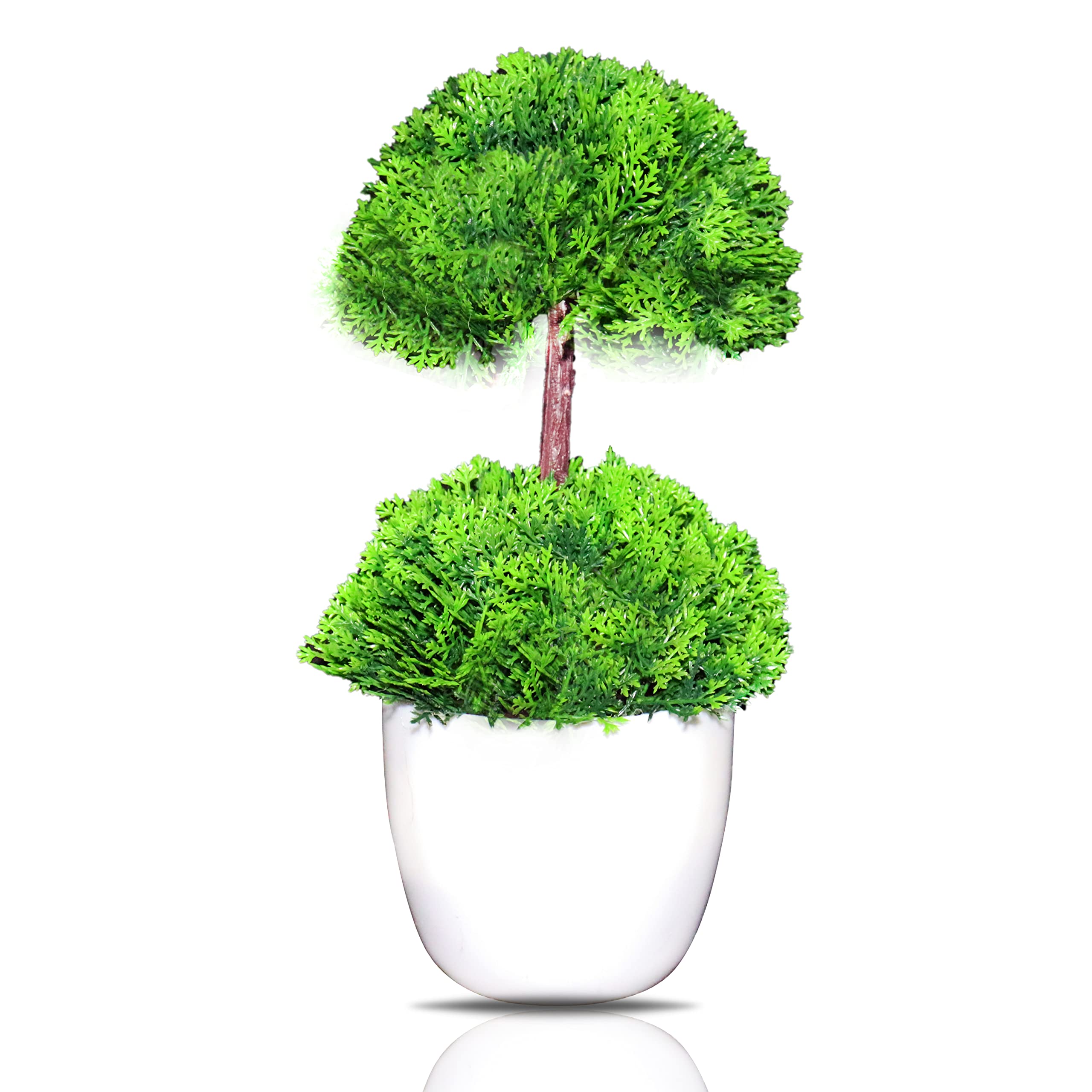 Hozon Home Decor Artificial Indoor Plant | with Beautiful White Round Vase | Fake Greenery for Room Decor Home Office Desk Table Decorations | Exquisite New House Gift [25 cm]