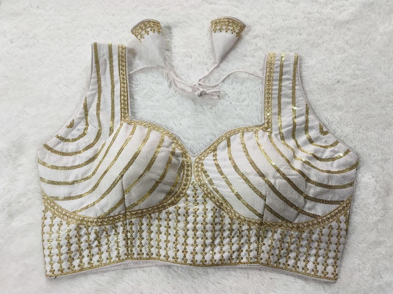 Vihu Fashion Women's Readymade Blouse Embroidery Multi Coding Gold Thread Indian Ethnic Designer Stitched Readymade Saree Sleeveless White Blouse For Women For Saree Lehenga Choli