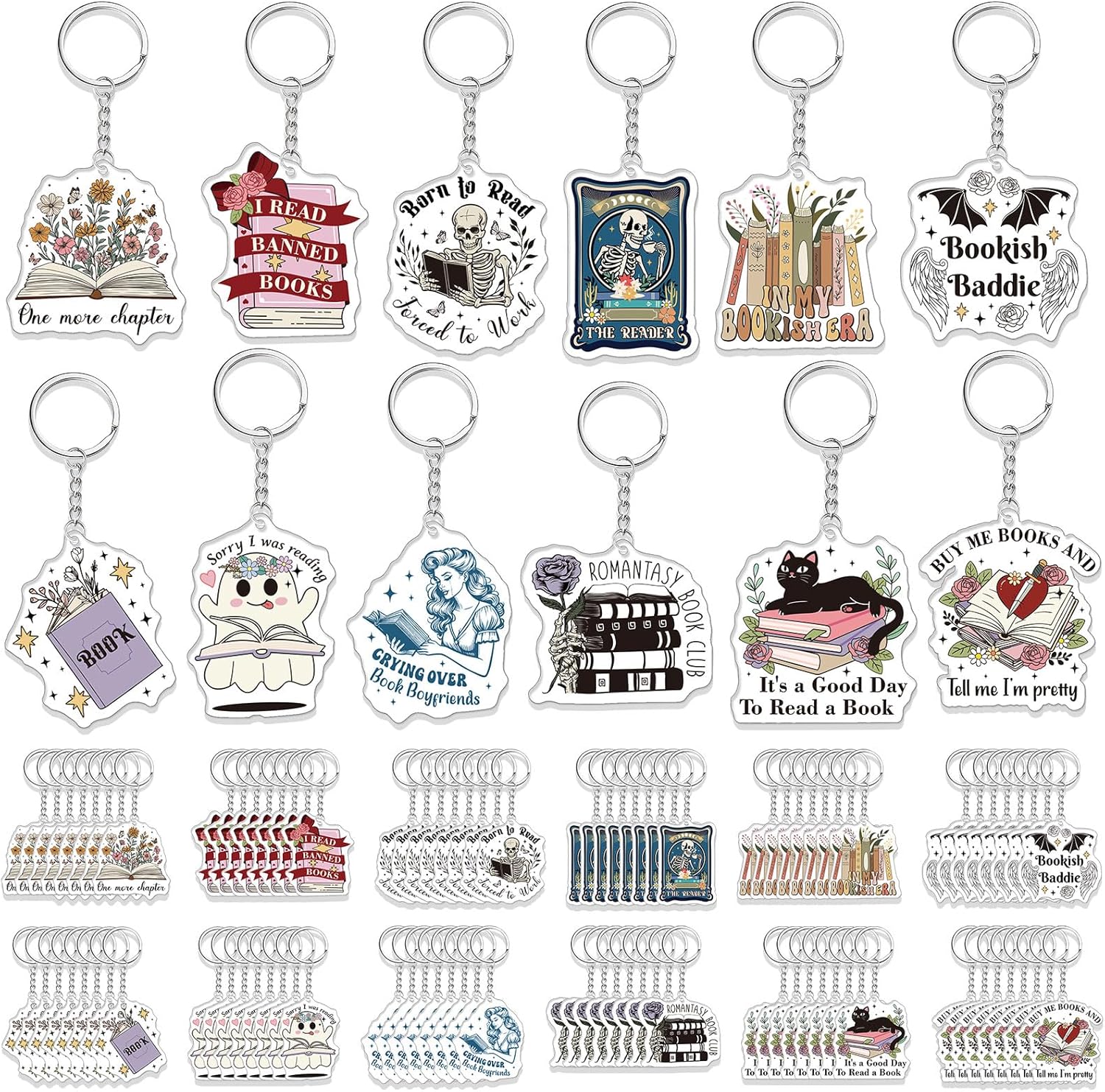 Equsion 48 Pcs Book Club Gifts for Women, Book Charms Keychains Set, Cute Bookish Party Favors Gifts for Readers, Teacher (Retro)