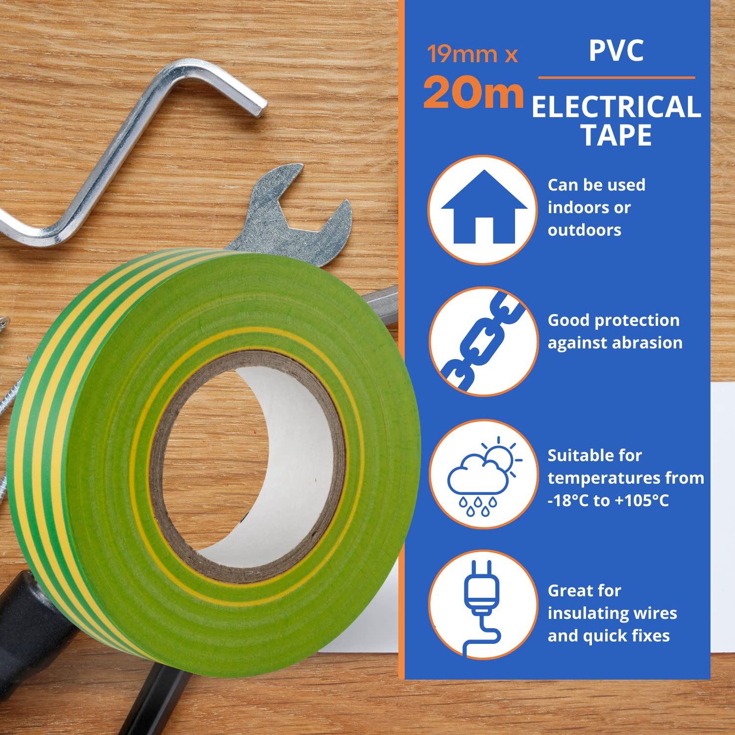 Ruban Adhésif Isolant Vert /jaune 19mm X 20m