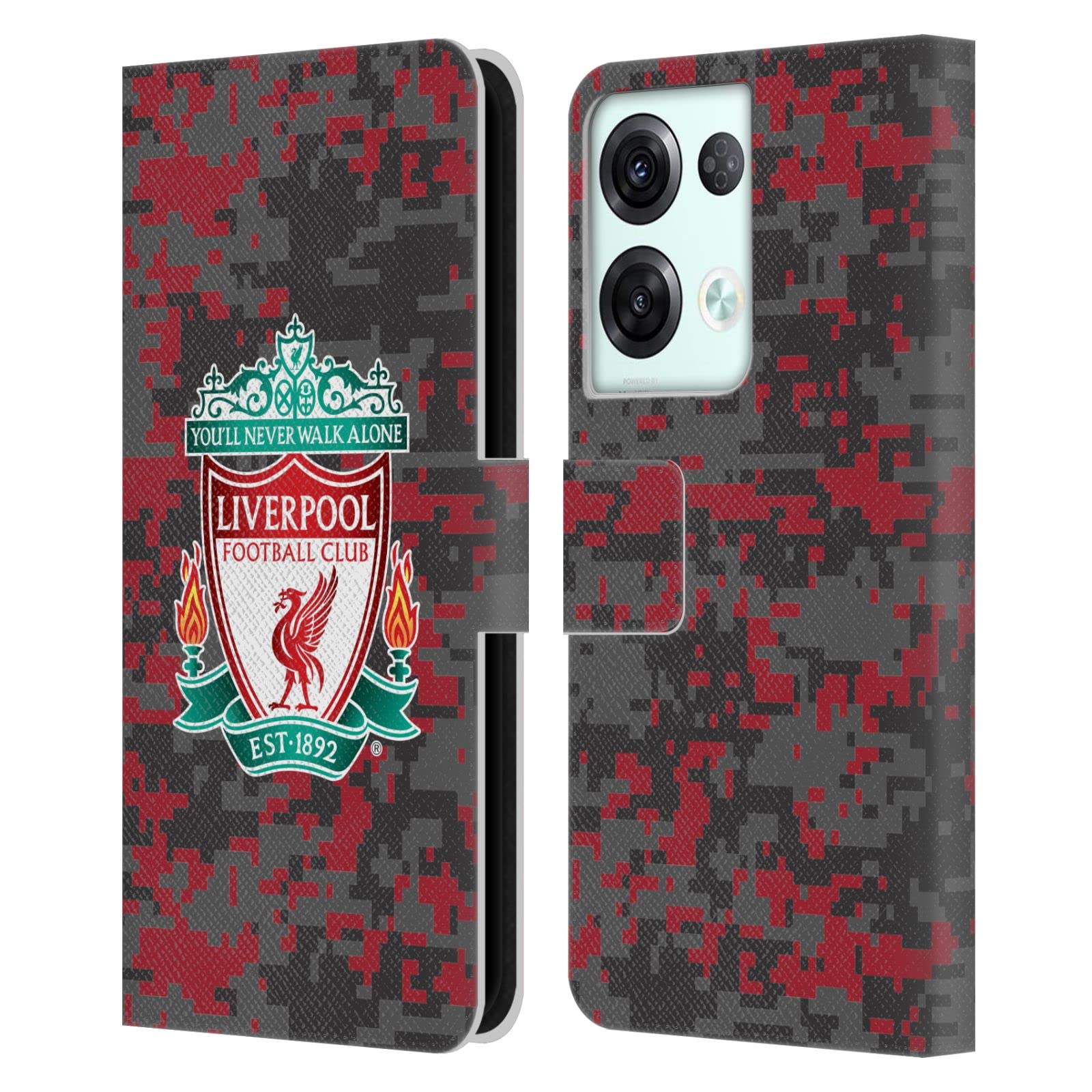 Head Case Designs Officially Licensed Liverpool Football Club Club Colours Crest Digital Camouflage Leather Wallet Case Compatible With Oppo Reno8 Pro