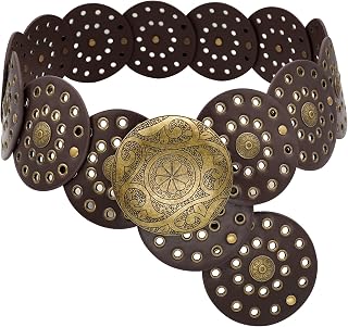 Breiter Scheibengürtel für Damen, Boho-Concho, Ledergürtel, Vintage, Western-Taillengürtel