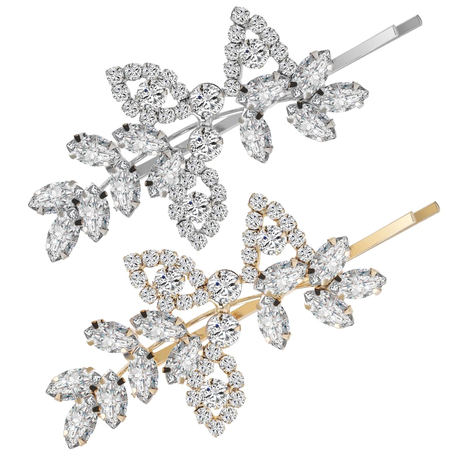 2 Pieces Rhinestone Hair Clips Bridal Leaf Hair Clip, Silver Wedding Hair Clip