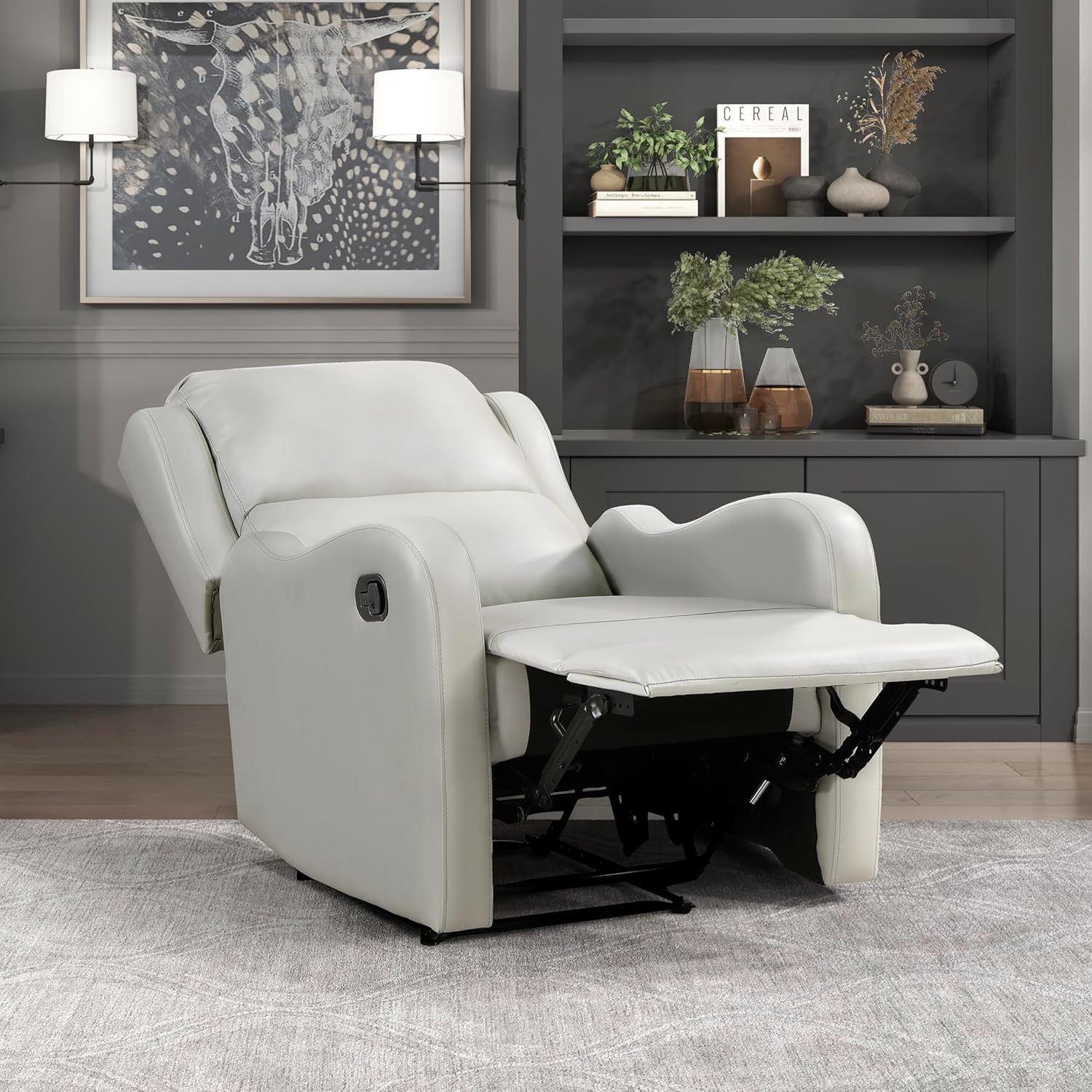 Lexicon Manual Recliner Chair in Taupe Faux Leather