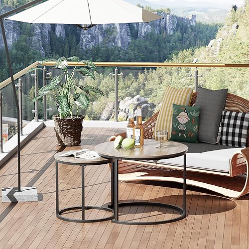 Miniatura 23 de aboxoo Juego de 2 mesas auxiliares blancas con marco dorado, circulares redondas y con patrón de mármol, mesas de madera, sala de estar, dormitorio,