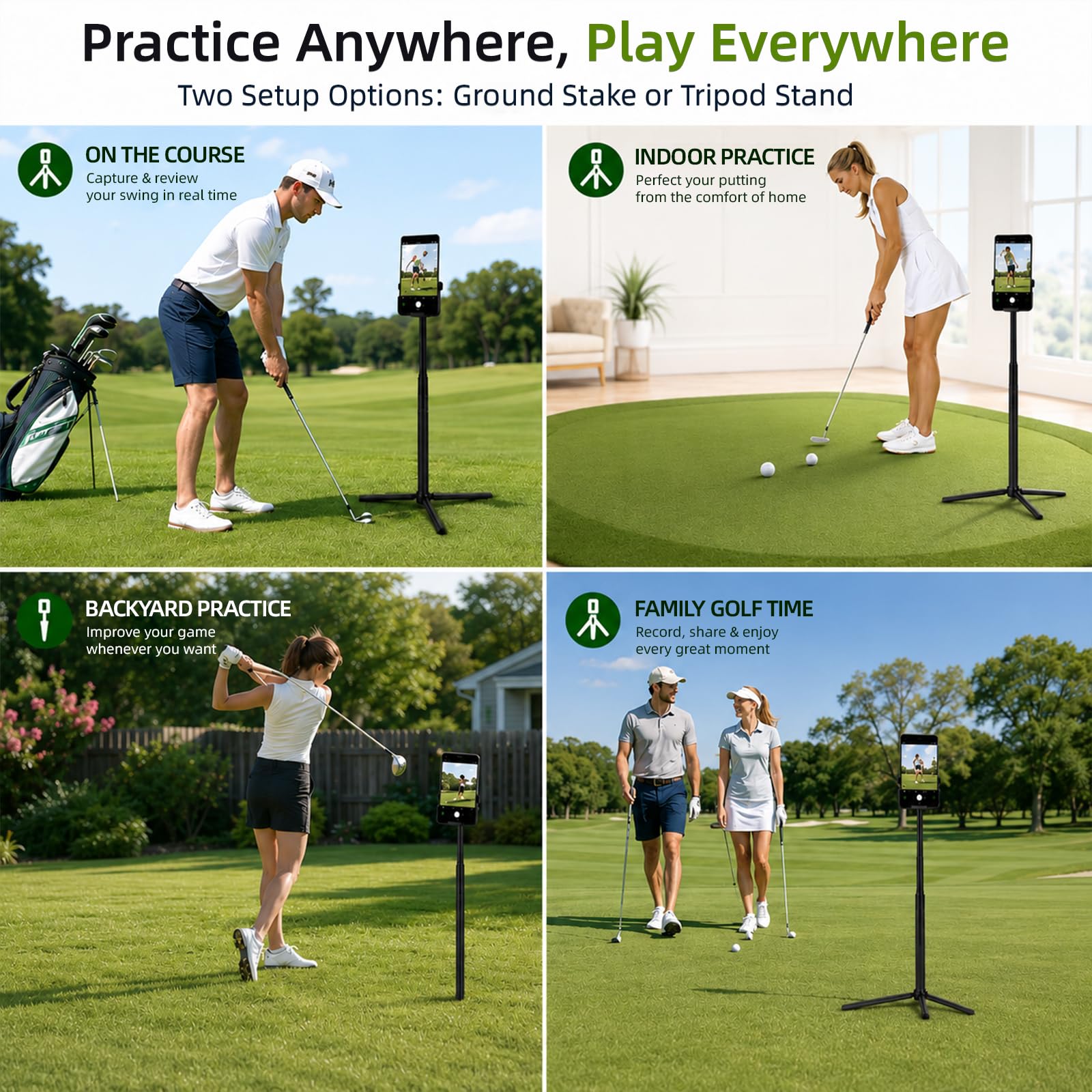 Trípode para teléfono de golf, palo magnético para selfie de 18-54 pulgadas con pincho | Soporte para teléfono móvil de golf, monopié de golf con pincho, soporte ajustable para teléfono de golf