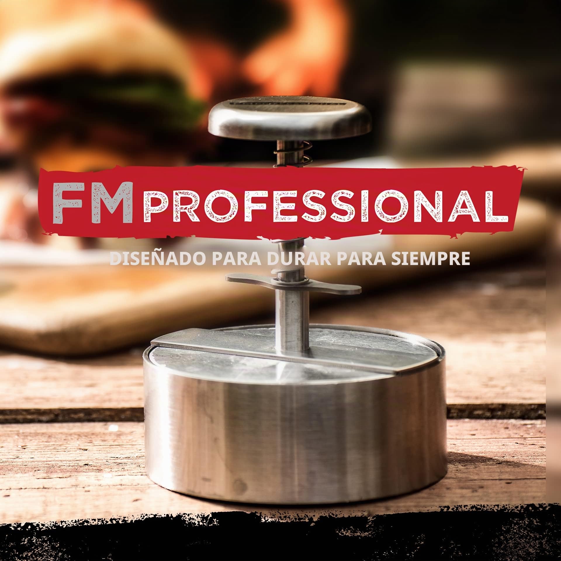 FM Professional Prensa Hamburguesas Profesional XXL Molde de gran tamaño en Acero Inoxidable para Carne, Pescado, Burger Vegana, Filetes Rusos Apta para lavavajillas, 14x11,5cm, 1 ud.