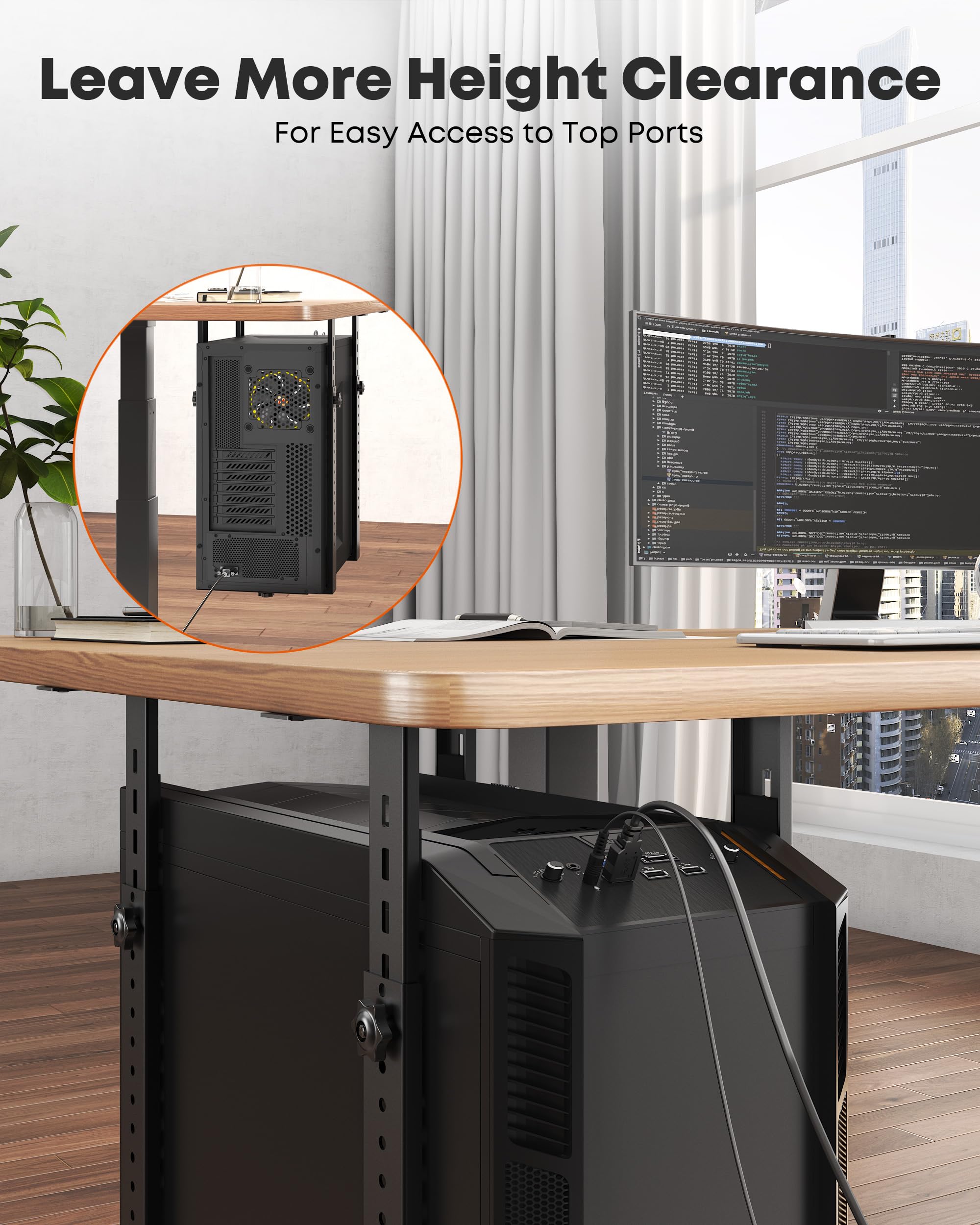 PUTORSEN Soporte de PC para debajo del escritorio para cajas de torre completa/media, soporte vertical u horizontal de CPU de hasta 75 libras, estante de computadora que ahorra espacio para ATX