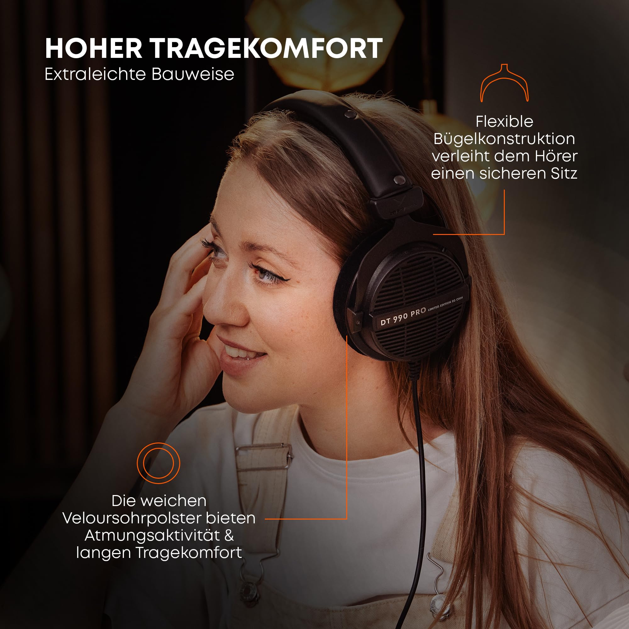 beyerdynamic DT 990 PRO Einseitiger, kabelgebundener On-Ear-Studio-Kopfhörer für Mixing, Mastering und Editing 80 Ohm, in Farbe schwarz