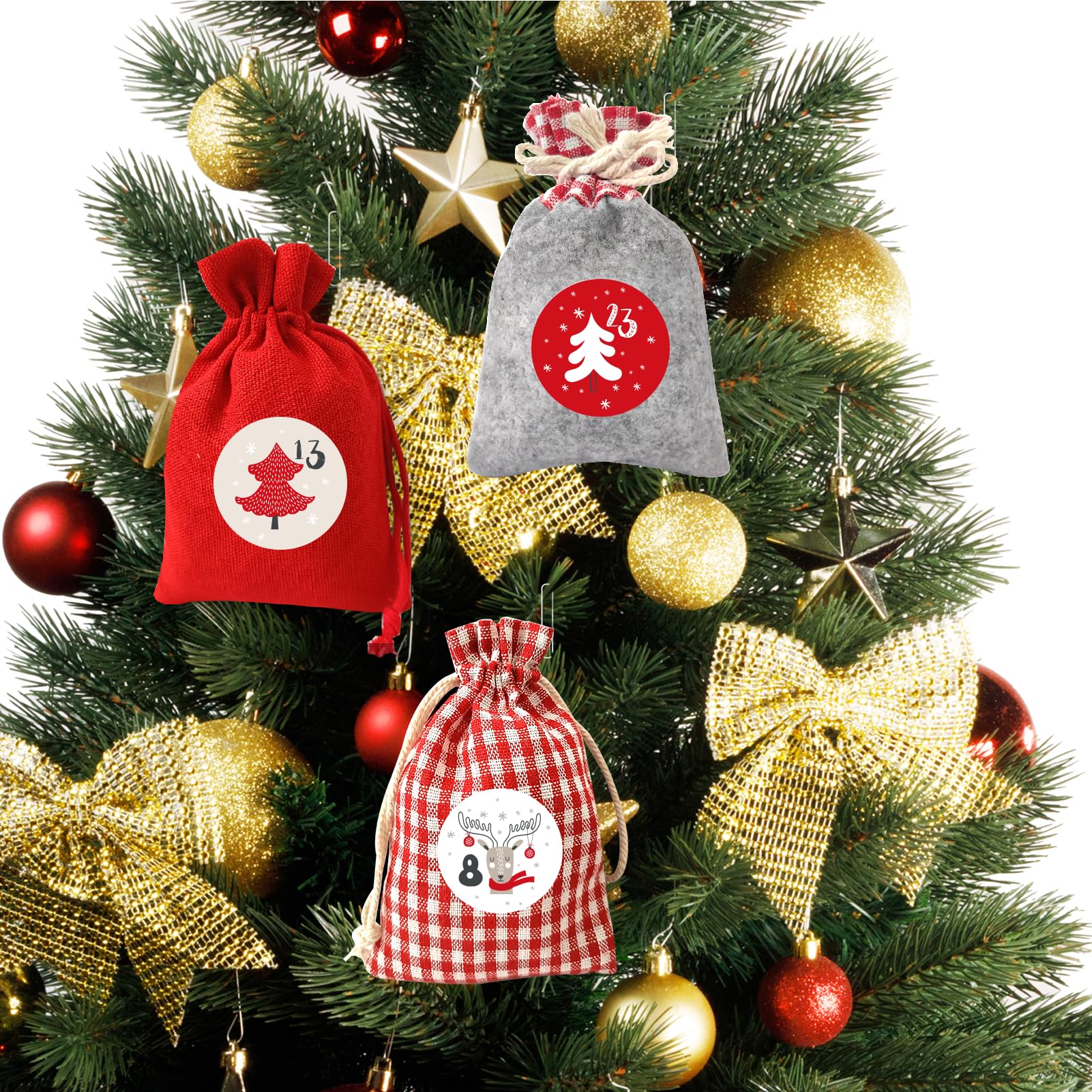 Adventskalender Zum Befüllen - 24 Stoffbeutel Mit Kordel & Klammern