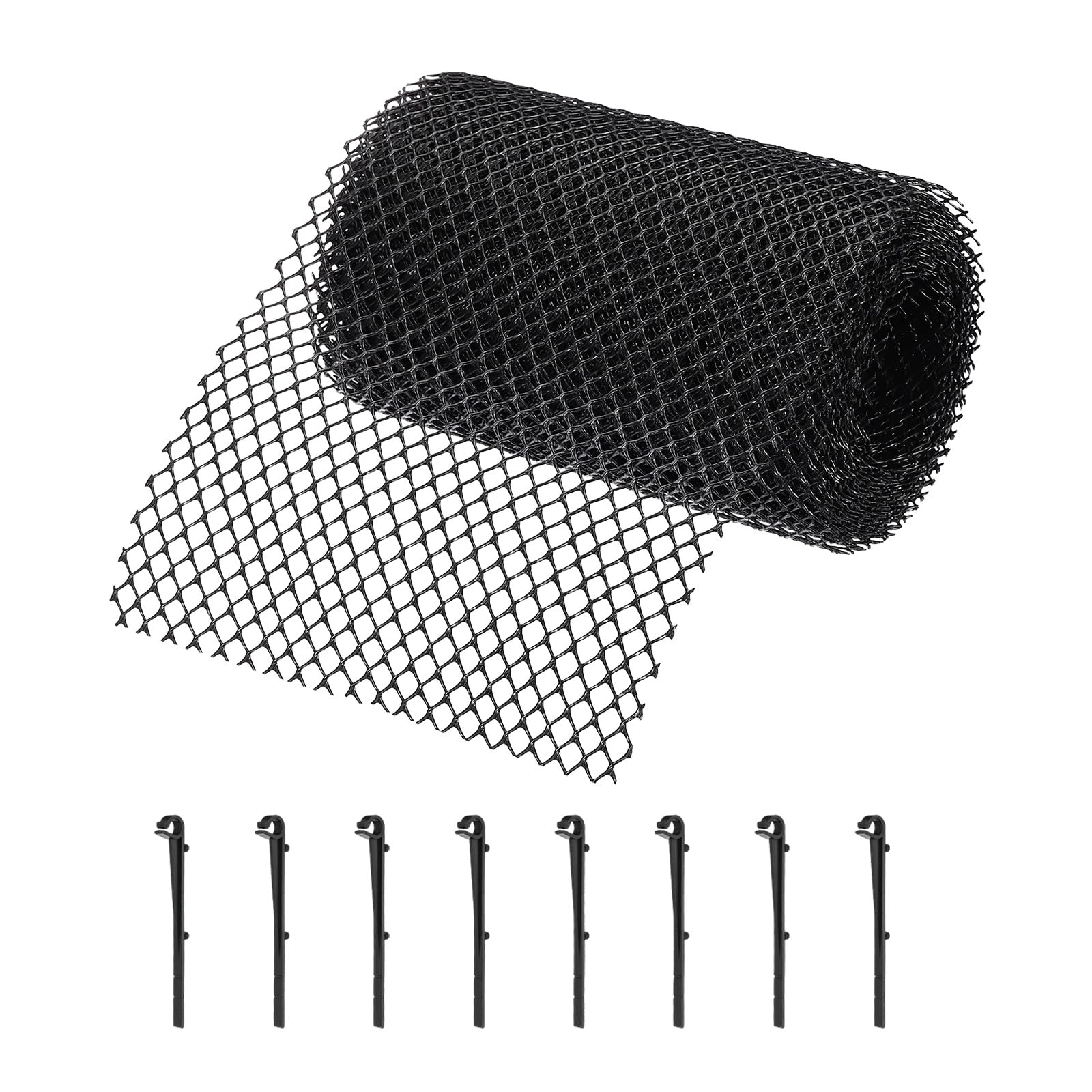 sourcing map Plastic Gutter Guard Mesh Roll, 19.7ft x 7.09 Inch Gutter Guard, Mesh Guards Leaf Protector with 8Pcs Black Clips from Leaves, Twigs, Branches, Debris