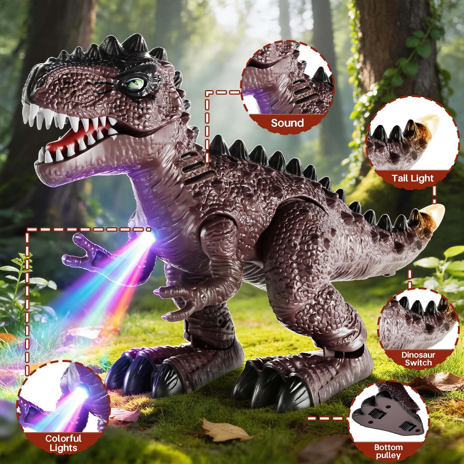 3 en 1 Juego de Dinosaurio Caminante Realista con Sonidos Naturales, 3 Figuras de Tyrannosaurus, Brachiosaurus, Triceratops, Regalo para Niños de 3+ Años.