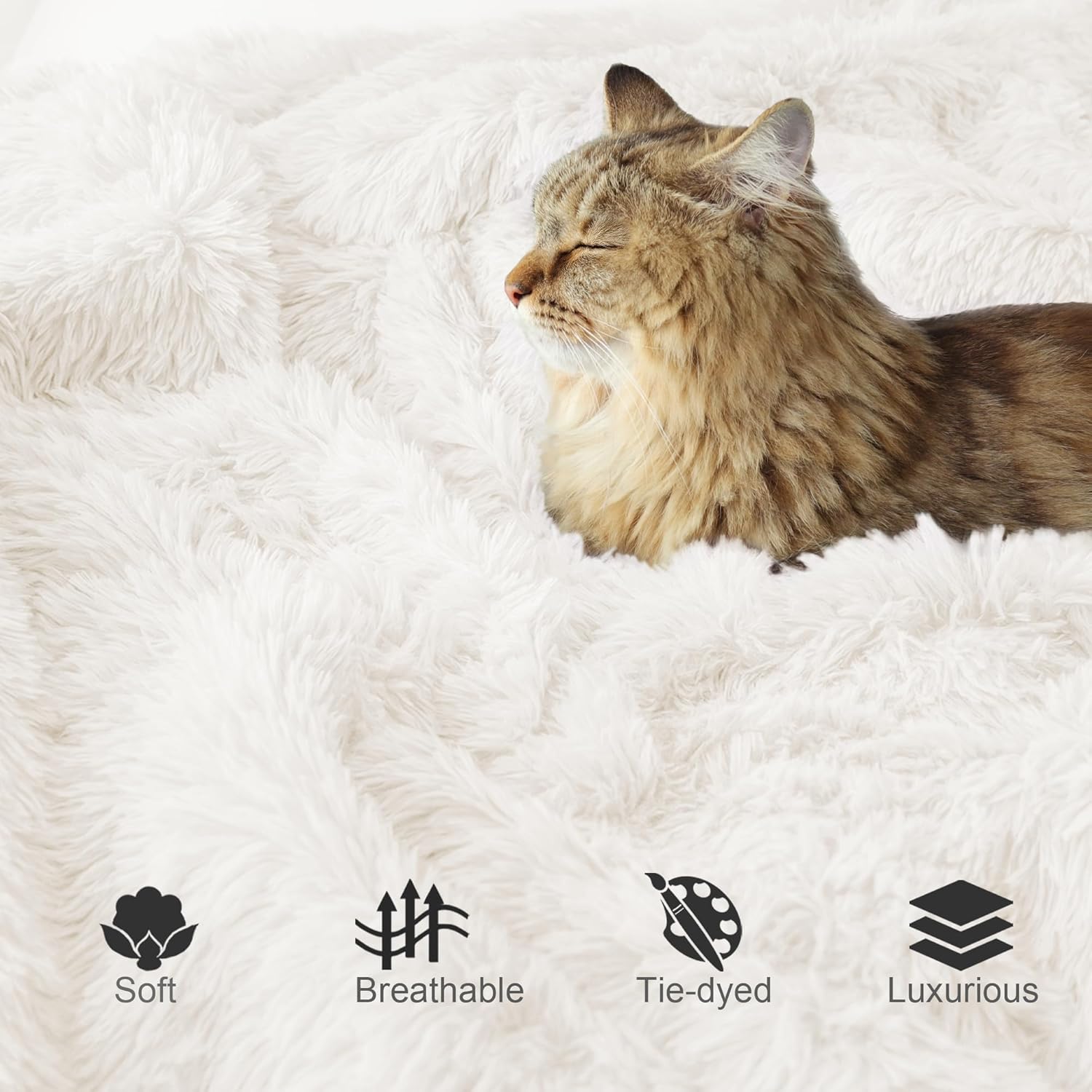 Exclusivo Mezcla Fuzzy Faux Fur Bed Blanket Queen Size, Reversible Shaggy Sherpa Fleece Blankets, Fluffy Plush Warm Throws for Couch, Bed, 90X90 Inches, White
