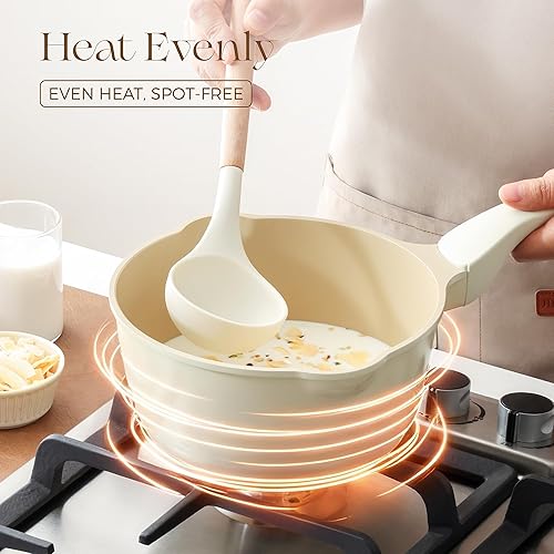 Miniatura 4 de PRICUSIS Cacerola antiadherente de cerámica con tapa, olla de 2.7 cuartos no tóxica con asas de vertido, completamente recubierta, 100% apta para