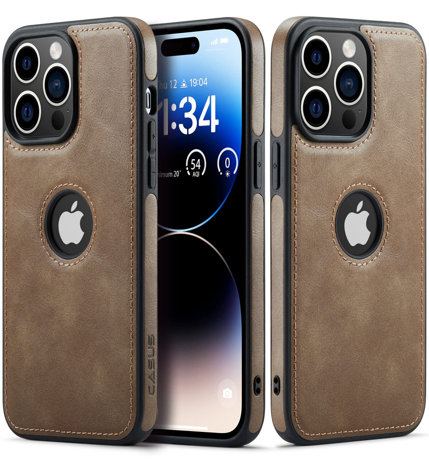 Casus Designed for iPhone 14 Pro Max Case Vegan Leather Slim Logo