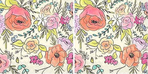 Boston International IHR - Servilletas de papel para bebidas de cóctel de 3 capas, 20 unidades, 5 x 5 pulgadas, crema de fiesta de flores (paquete