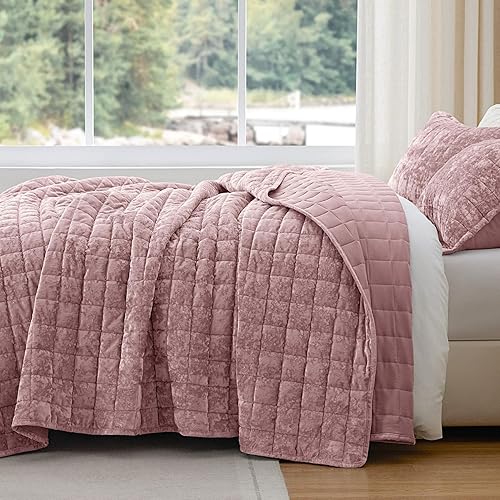 Miniatura 6 de BEDELITE Juego de edredón de terciopelo tamaño Queen  Juego de ropa de cama de terciopelo de lujo de 3 piezas, suave y acogedor color rosa