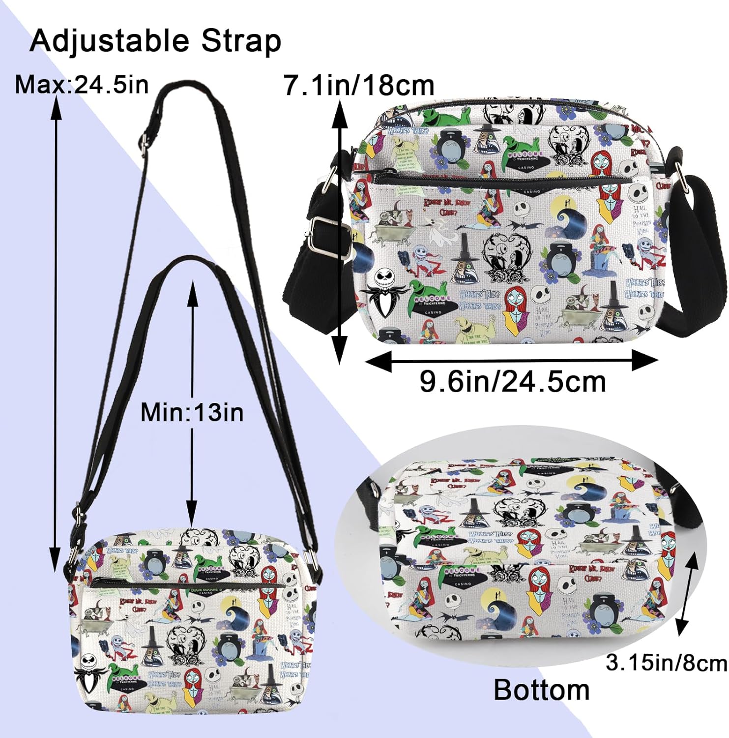 ENSIANTH Horror Movie Inspired Messenger Bag Skull Merch Jack Sally Fans Gift Zero Ghost Dog Crossbody Bag (Ghost HengCB) - Image 4