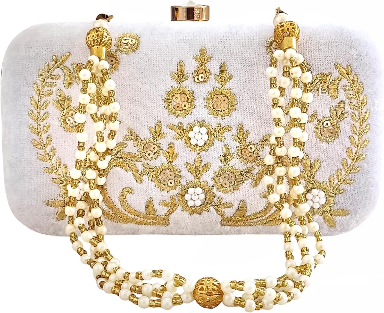 DUCHESS Women's Box Clutch with Pearl Handle-Bridal Ethnic Traditional Casual Purse/Clutch/Handbag (4 x 7 x 2 inch)