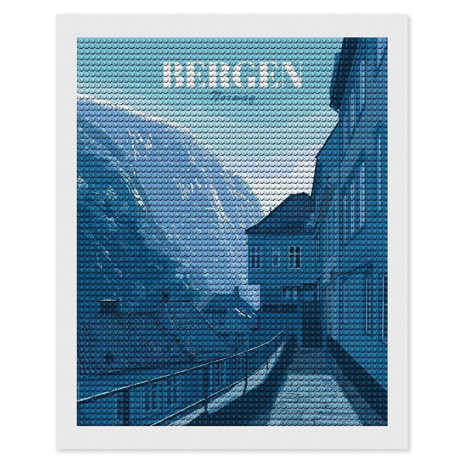 Junmoney Bergen, Norway Travel Diamond Painting Canvas Set 16"x20", Satisfying Creative Project, Easy to Follow Symbols, Fun Craft Experience