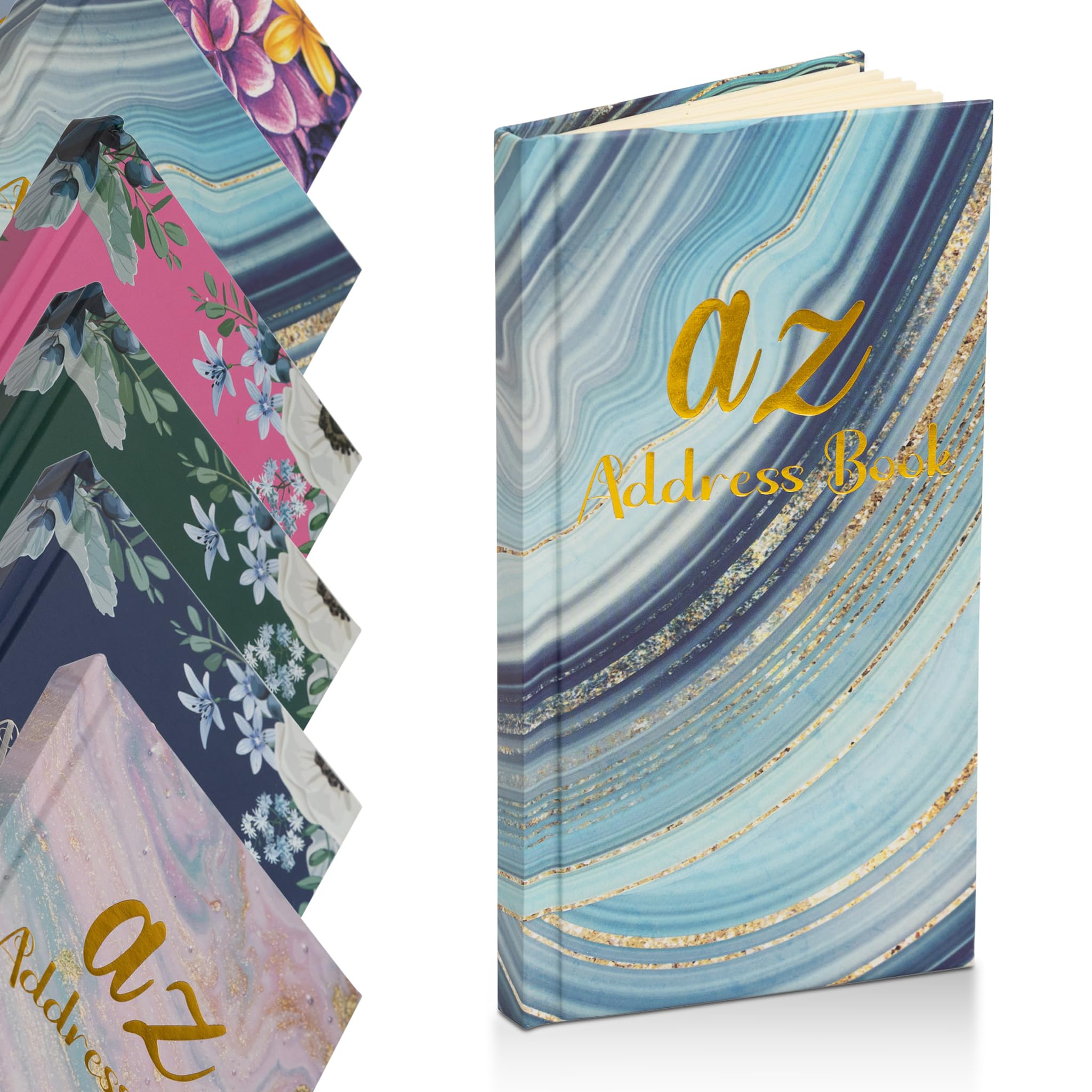Telephone Address Book A-Z Index Hard Back Cover Slim, Blue Marble