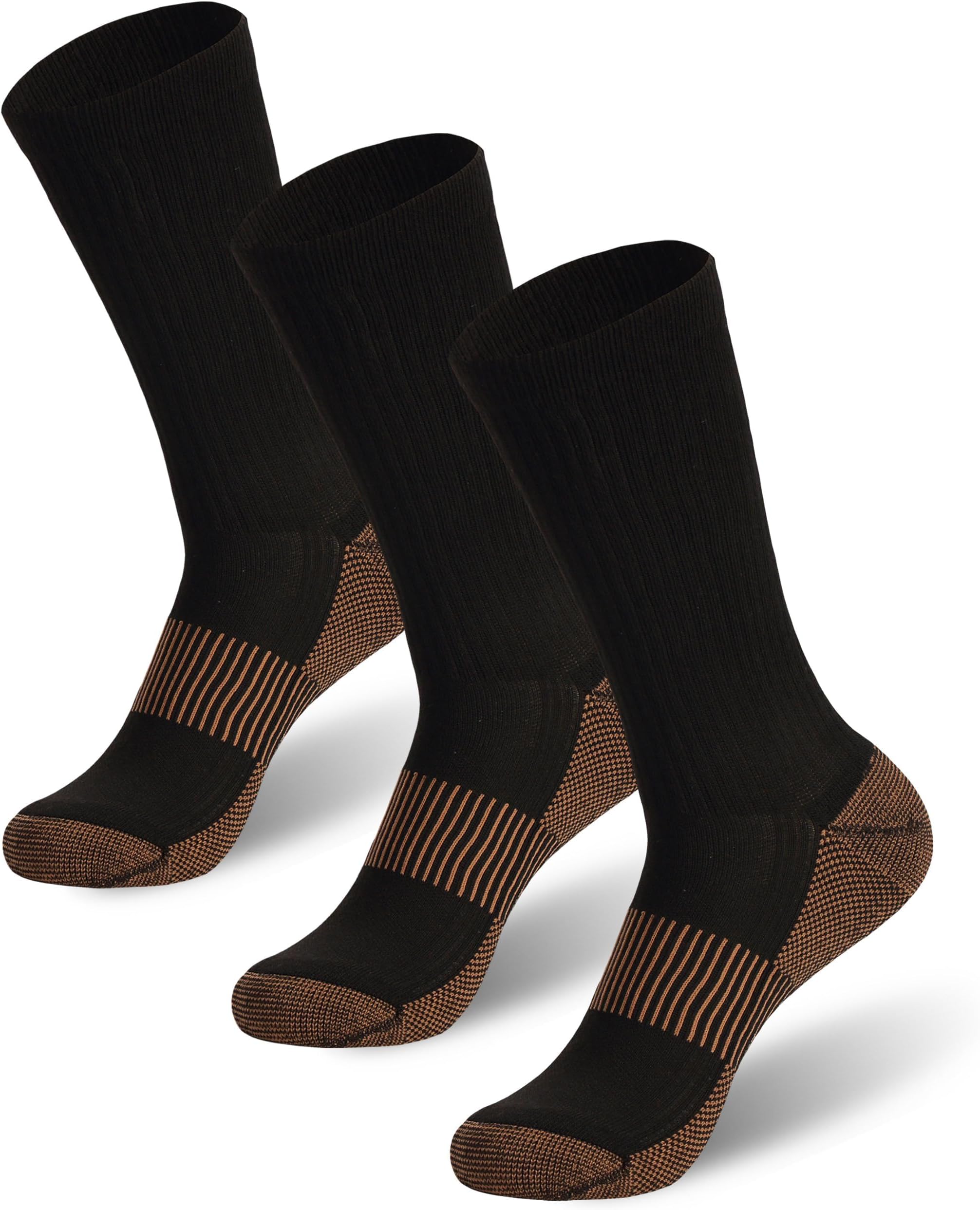 Hiking Copper Compression Socks,Unisex Cushioned Sole Arch Support Athletic Crew Running Socks