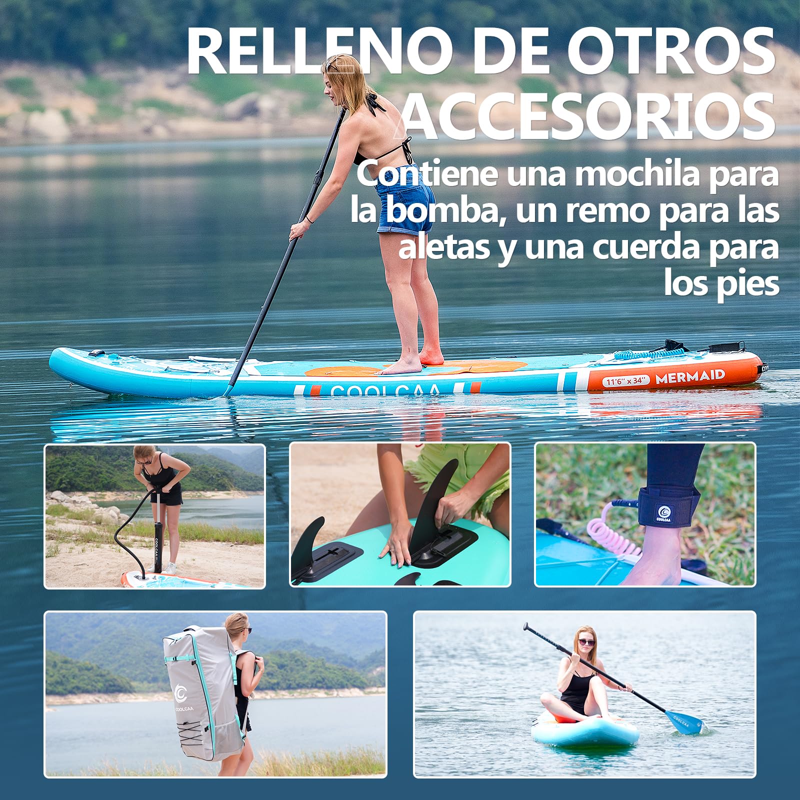 COOLCAA 354cmx86cmx15cm Tabla Paddle Surf Hinchable con Accesorios Sup de Primera Calidad, Capacidad de Carga de hasta 210kg, Tabla de Sup para Adultos y Jóvenes de Todos los Niveles