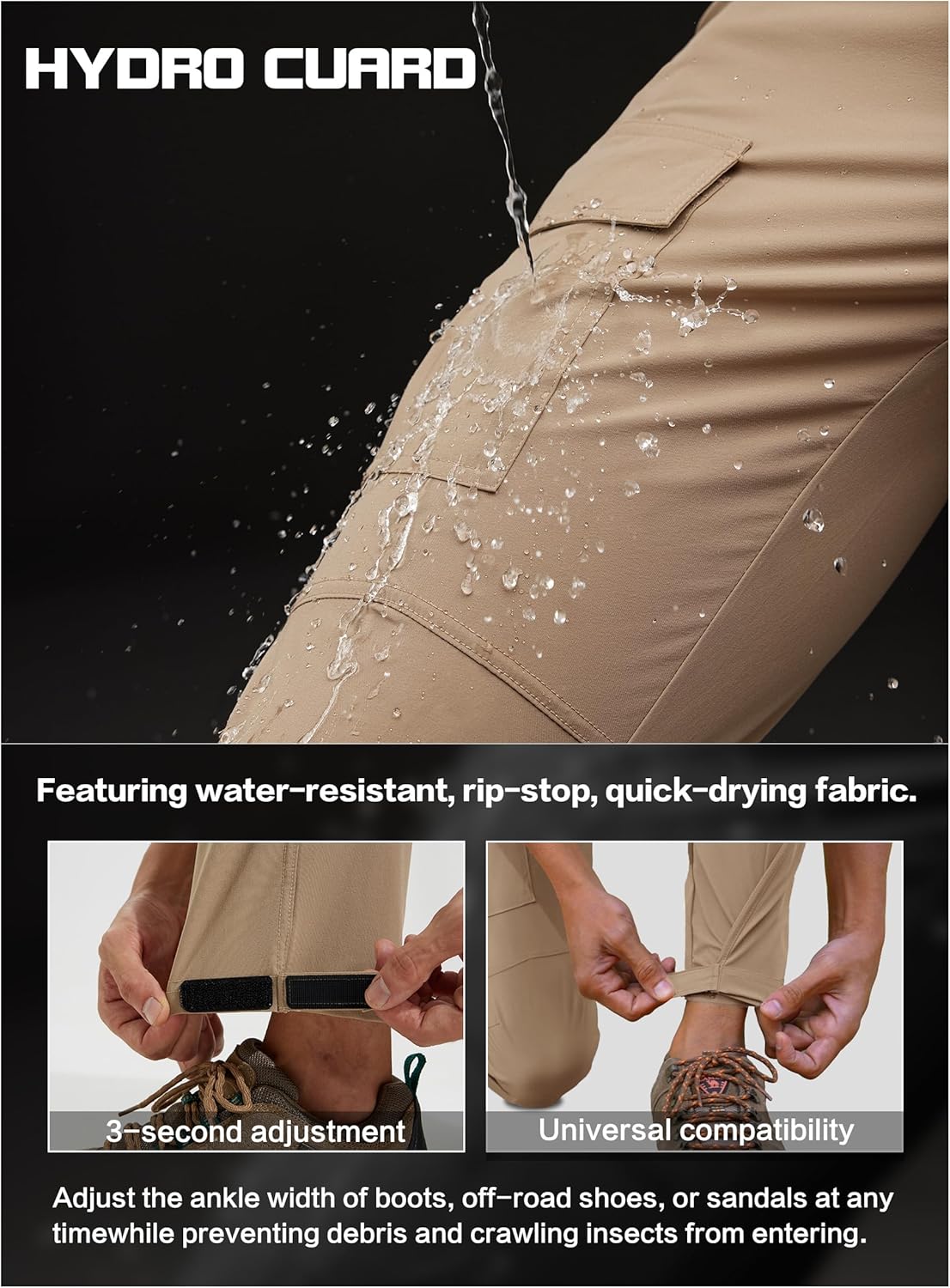 Men's Lightweight Hiking Cargo Pants Water-Resistant Quick-Dry Climbing Camping Fishing Work Outdoor Pants