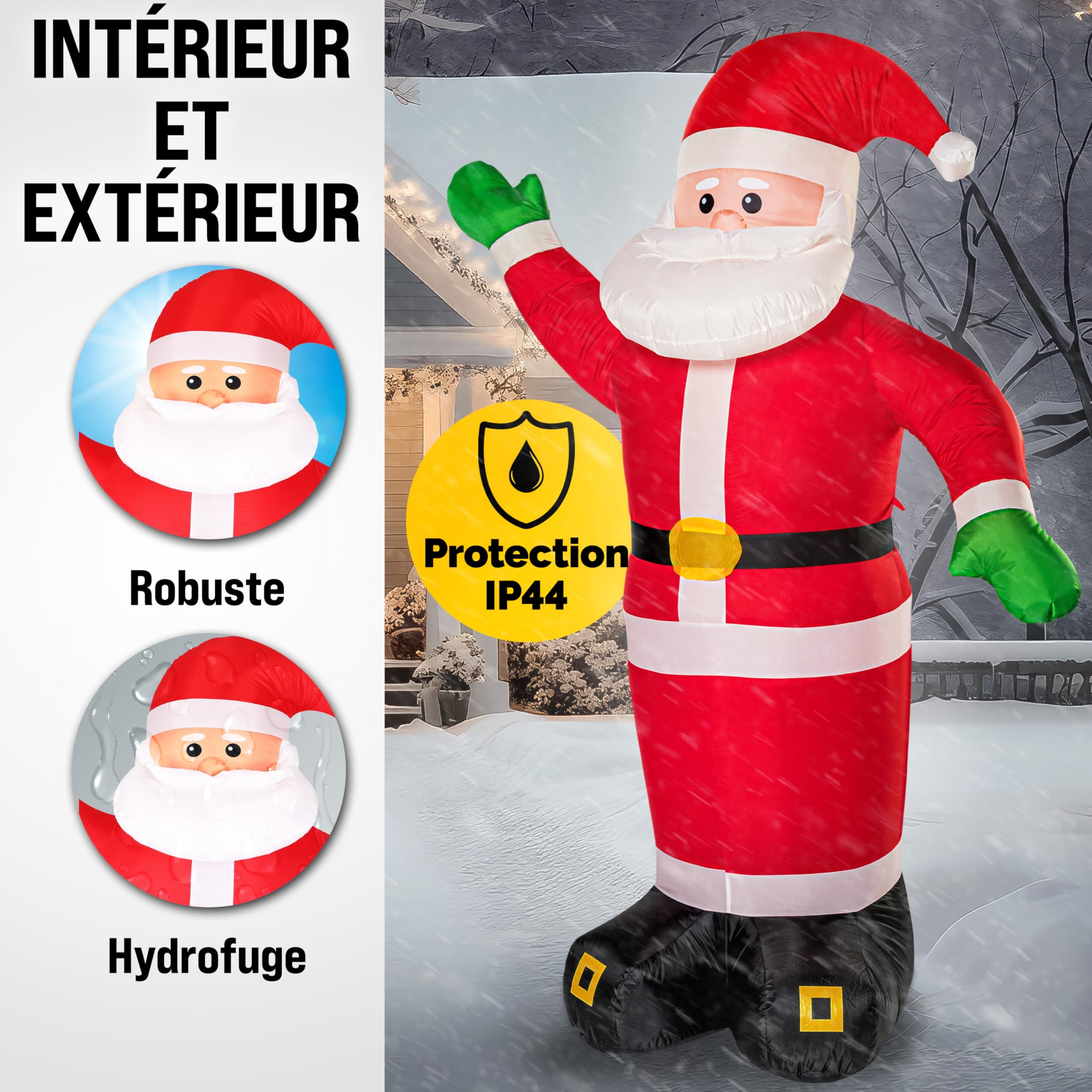MONZANA® Père Noël Gonflable XXL 250cm - Éclairage LED IP44 Lumineux - Matériel de Fixation - Décoration Noël Extérieur - Personnage Autogonflant