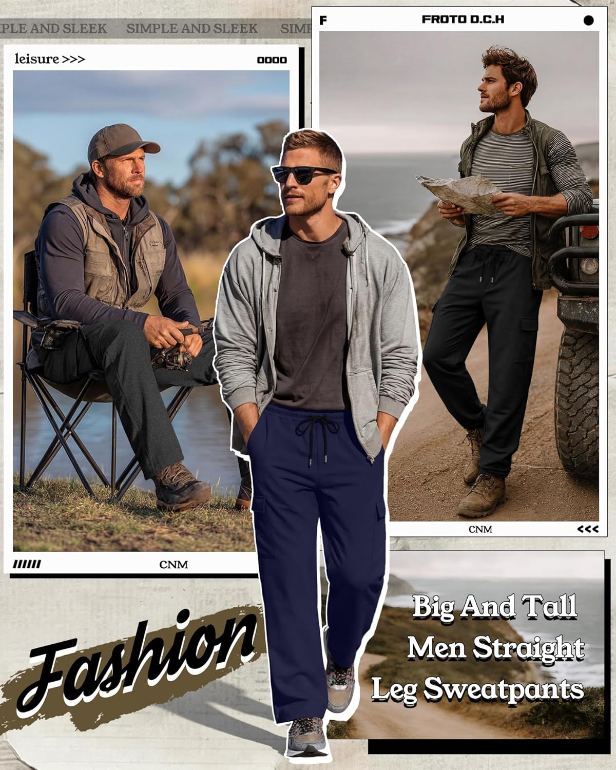 Neer 3 Pack Men's Big and Tall Cargo Sweatpants Baggy Wide Leg Open Bottom Pants Straight Leg Drawstring Joggers with Pockets - Image 3