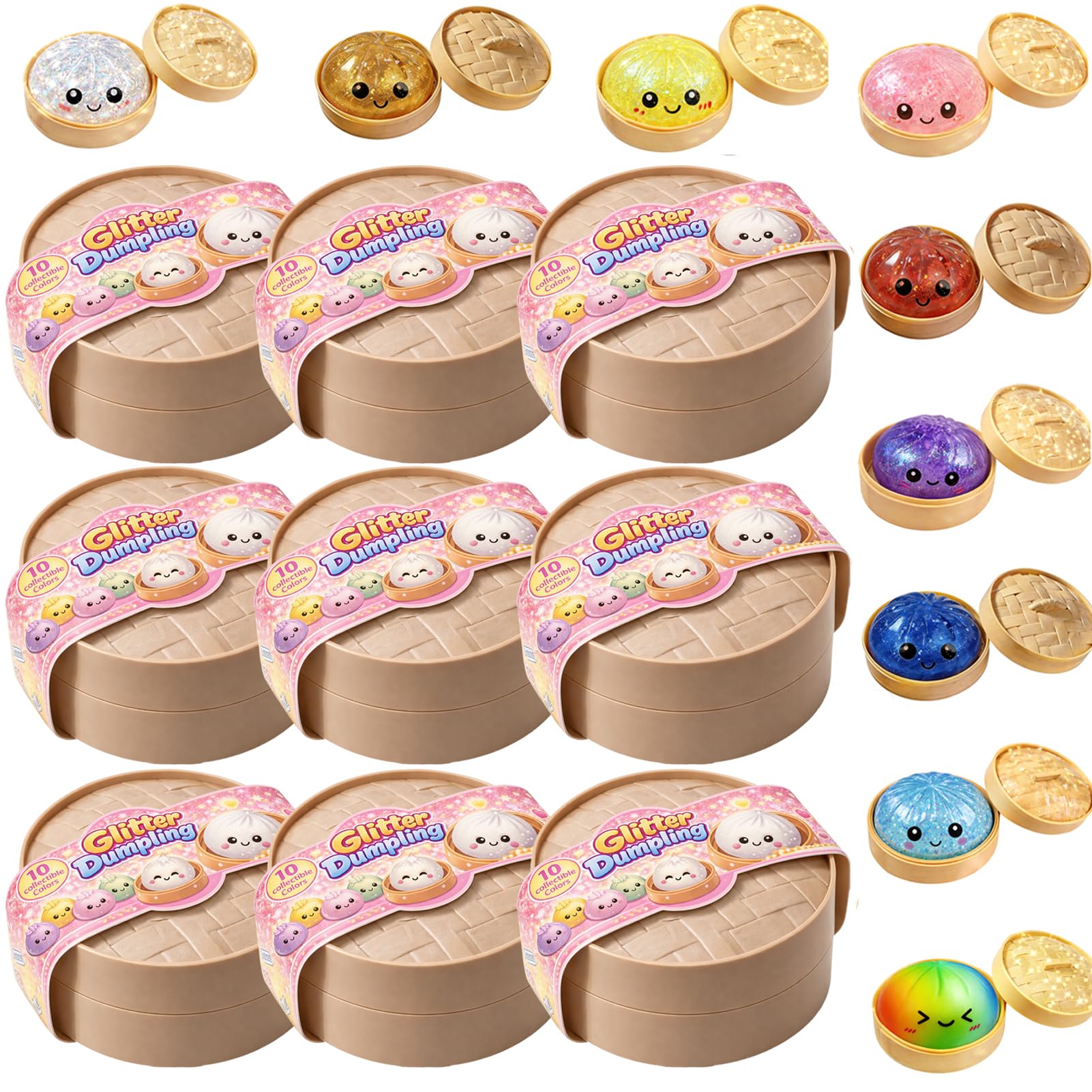 2026 New Dumpling Squishy Blind Box, Dumpling Stress Relief Toy Set - Surprise Glitter Dumplings, Random Colors (9)