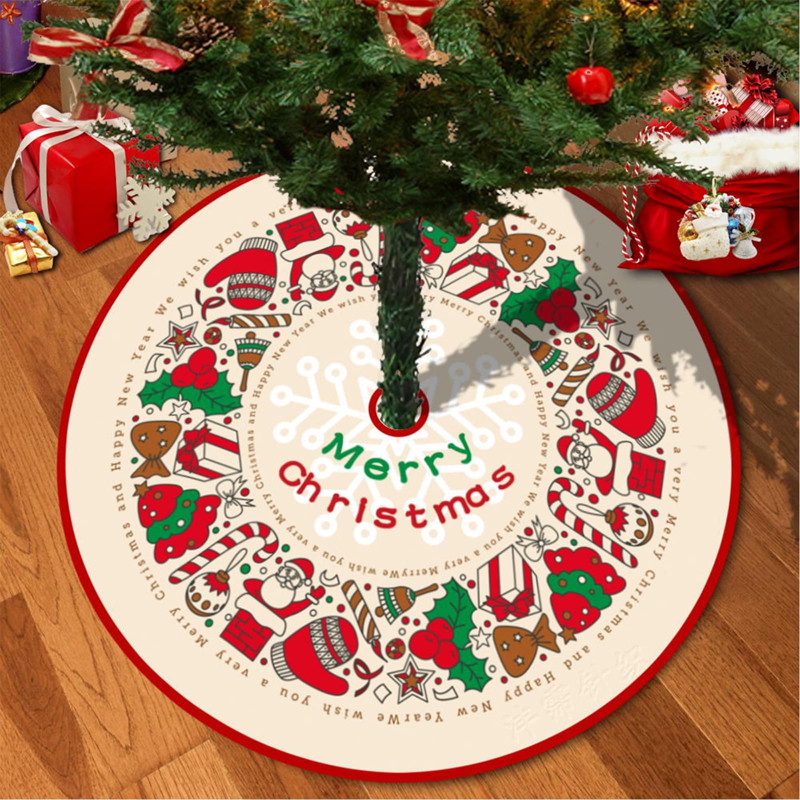 Couvre Pied De Sapin Tapis De Jupe De Sapin Noël 90 Cm Ronde Decorations Arbre Avec Motif Flocon De Neige Elements Classiques Pour Decorations 98378835
