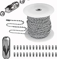 YZDTECH Stainless Steel Ball Chain 55ft 2.0mm Bead Chain with 100 Connectors - Rust-Proof for Jewelry, Dog Tags, DIY Crafts