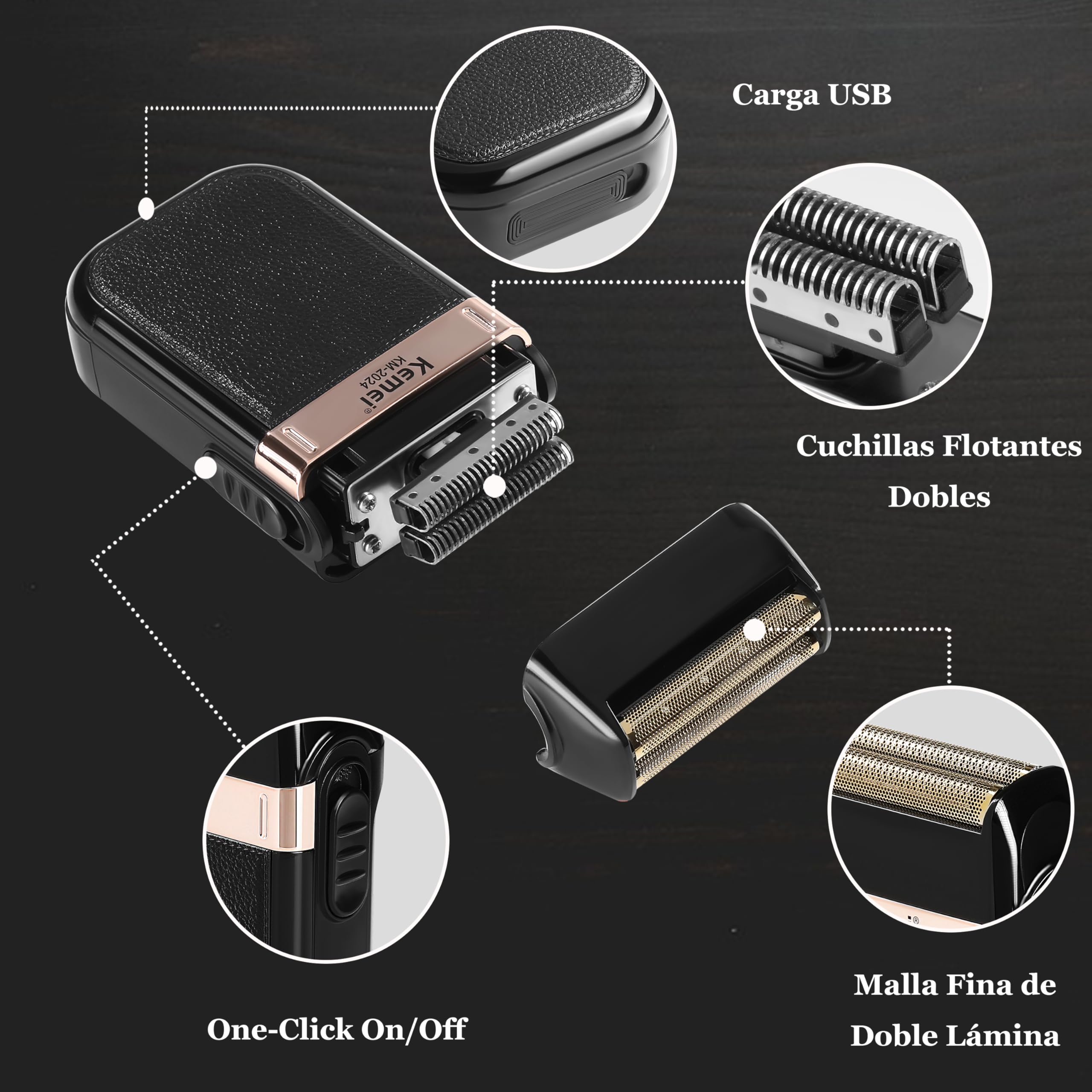 KEMEI Cortapelos profesional, juego de maquinilla de afeitar eléctrica para hombre, cortapelos inalámbrico, kit de corte de pelo con cortapelos USB