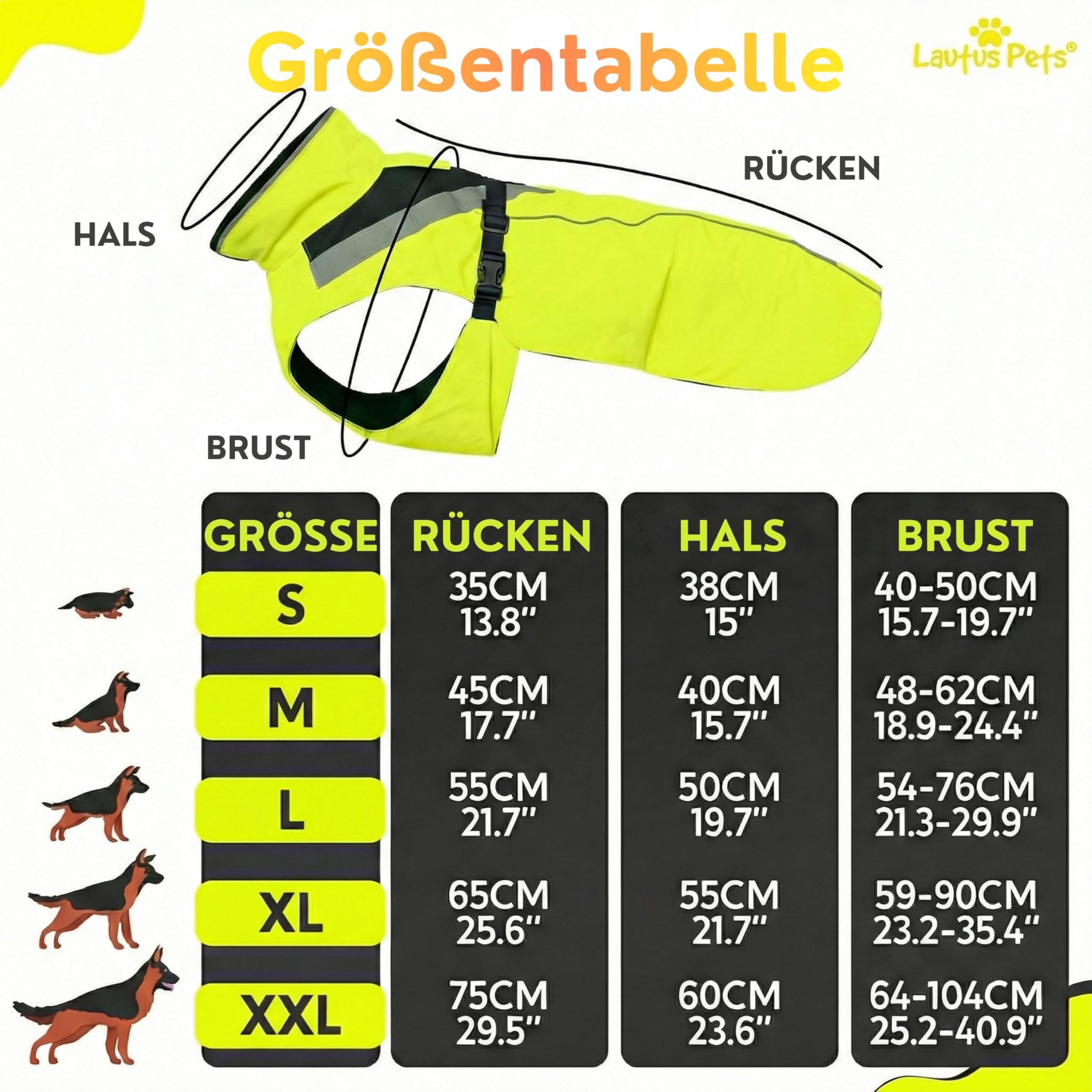 Wasserdichter Hunderegenmantel, reflektierenden Sicherheitsstreifen & Leinenöffnung – Leichte, Jacke für mittelgroße Hunde von Lautus Pets - XL, Gelb