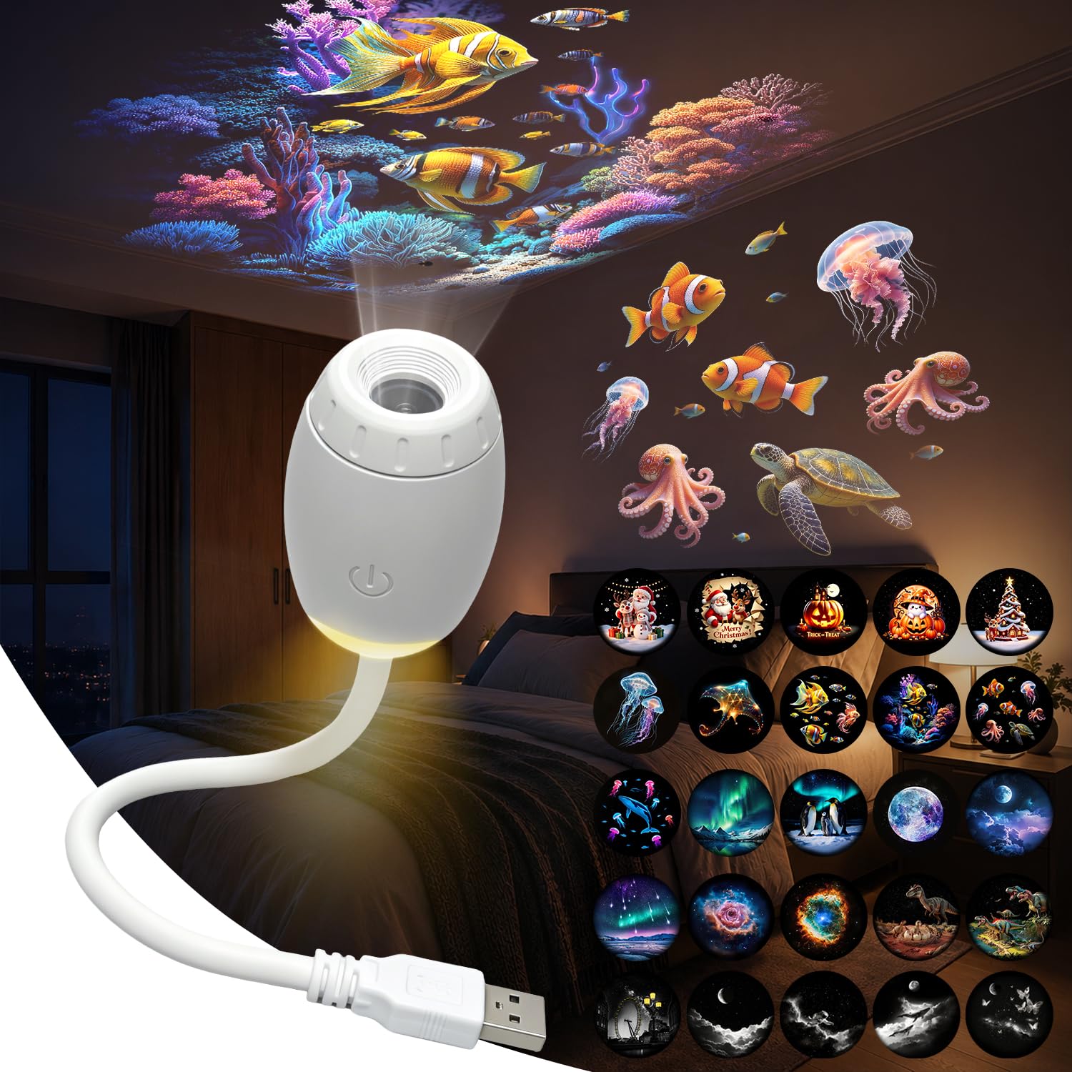 2-in-1 USB Star Galaxy Night Light,Plug and Play Ocean Christmas Projector