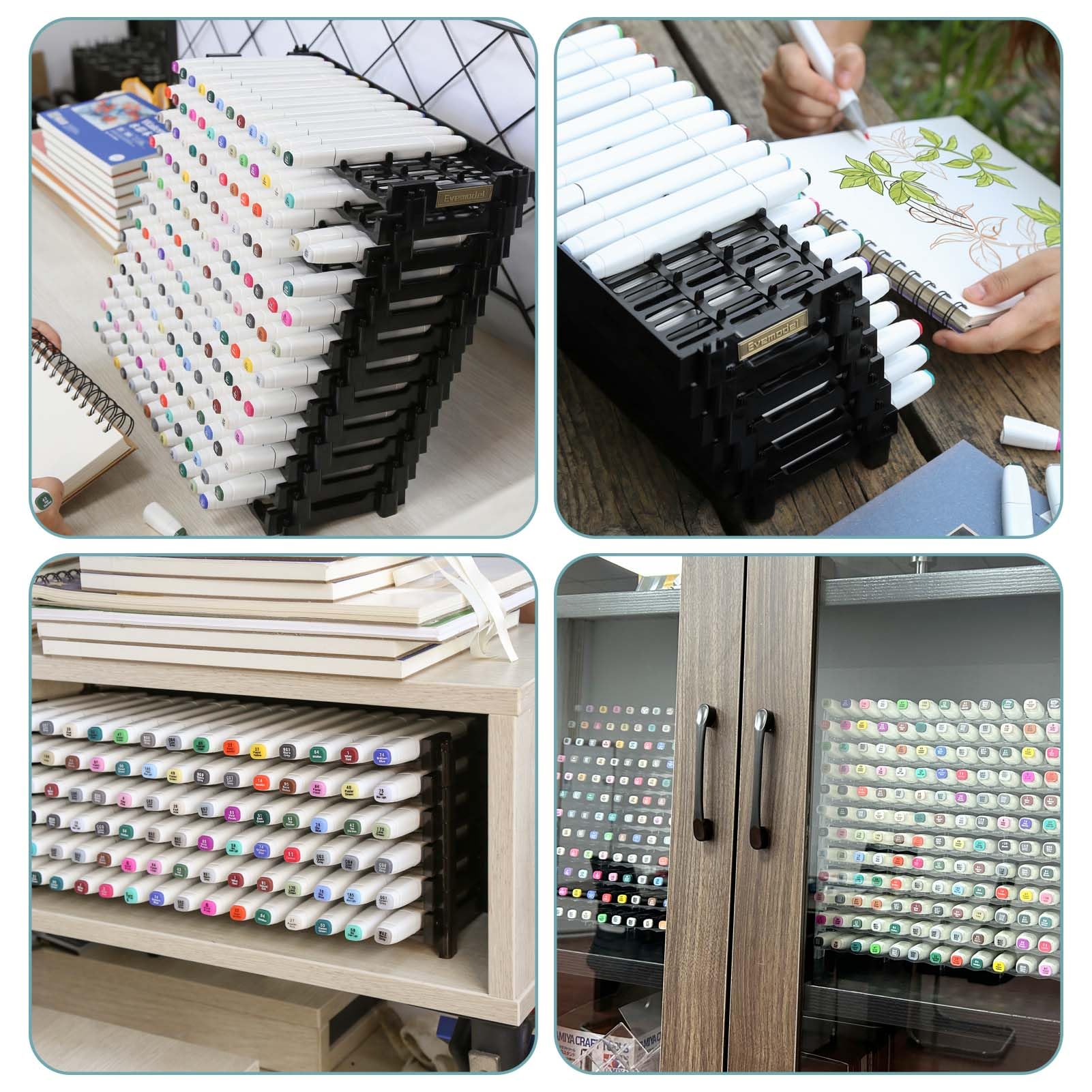 Evemodel 15 * 6 Stifthalter Schreibtisch Bürsten Schlitz-Haltebecher PC Kunststoff Desktop-Markierungshalter zum Organisieren (12Stk., schwarz)