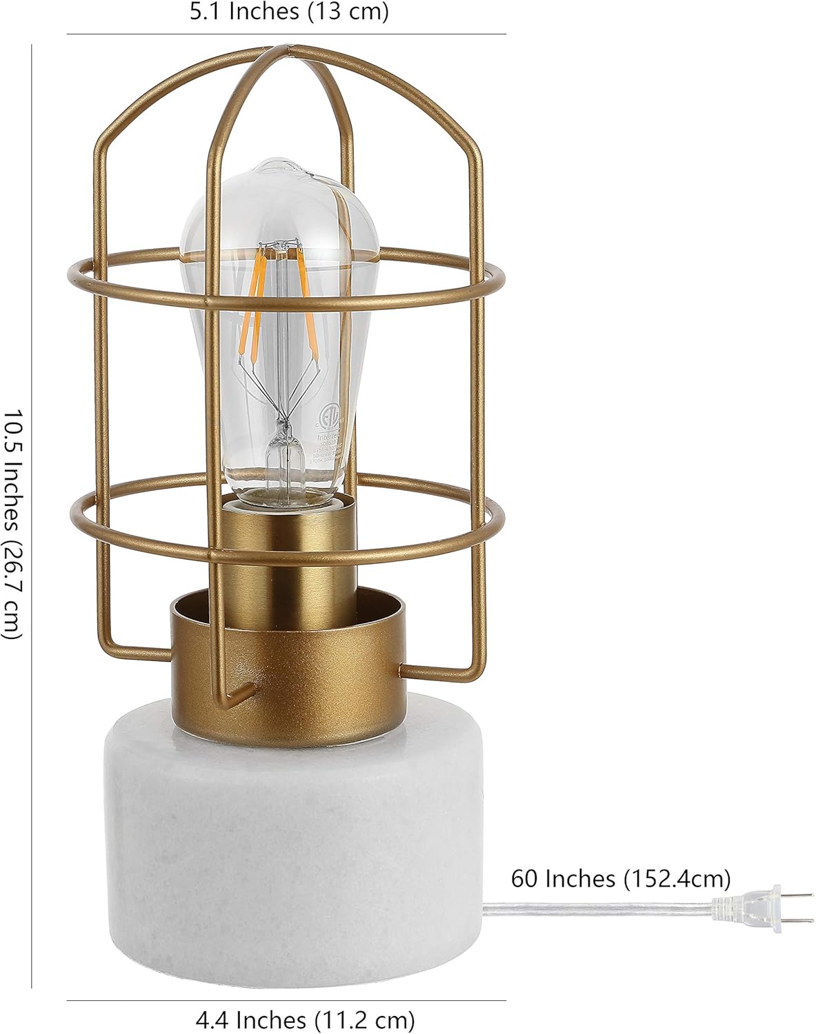 SAFAVIEH Lighting Collection Sadaf Industrial Rustic Farmhouse Brass Iron Cage 11-inch Bedroom Living Room Home Office Desk Nightstand Table Lamp (LED Bulb Included)