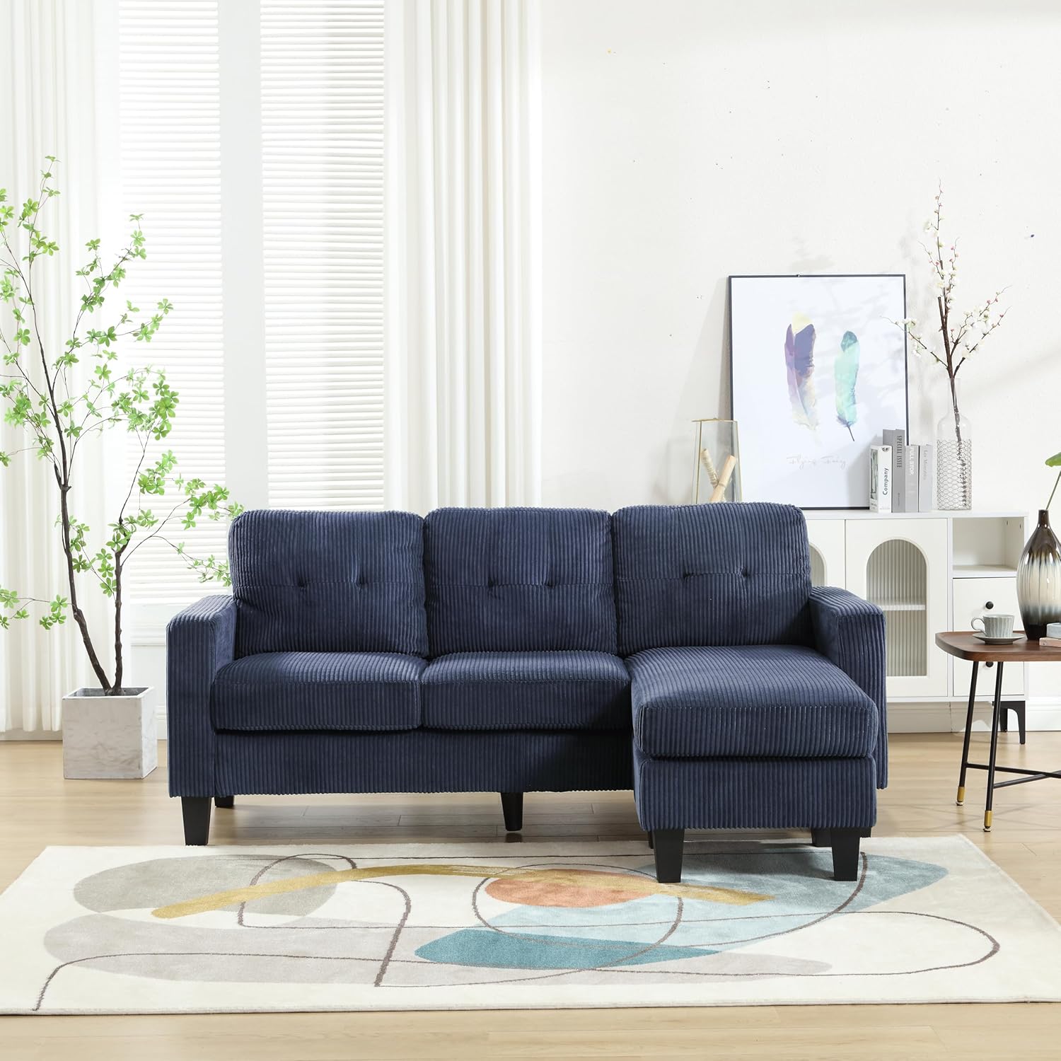 Xuanlur L Shaped Couch with Ottoman, Modern Convertible