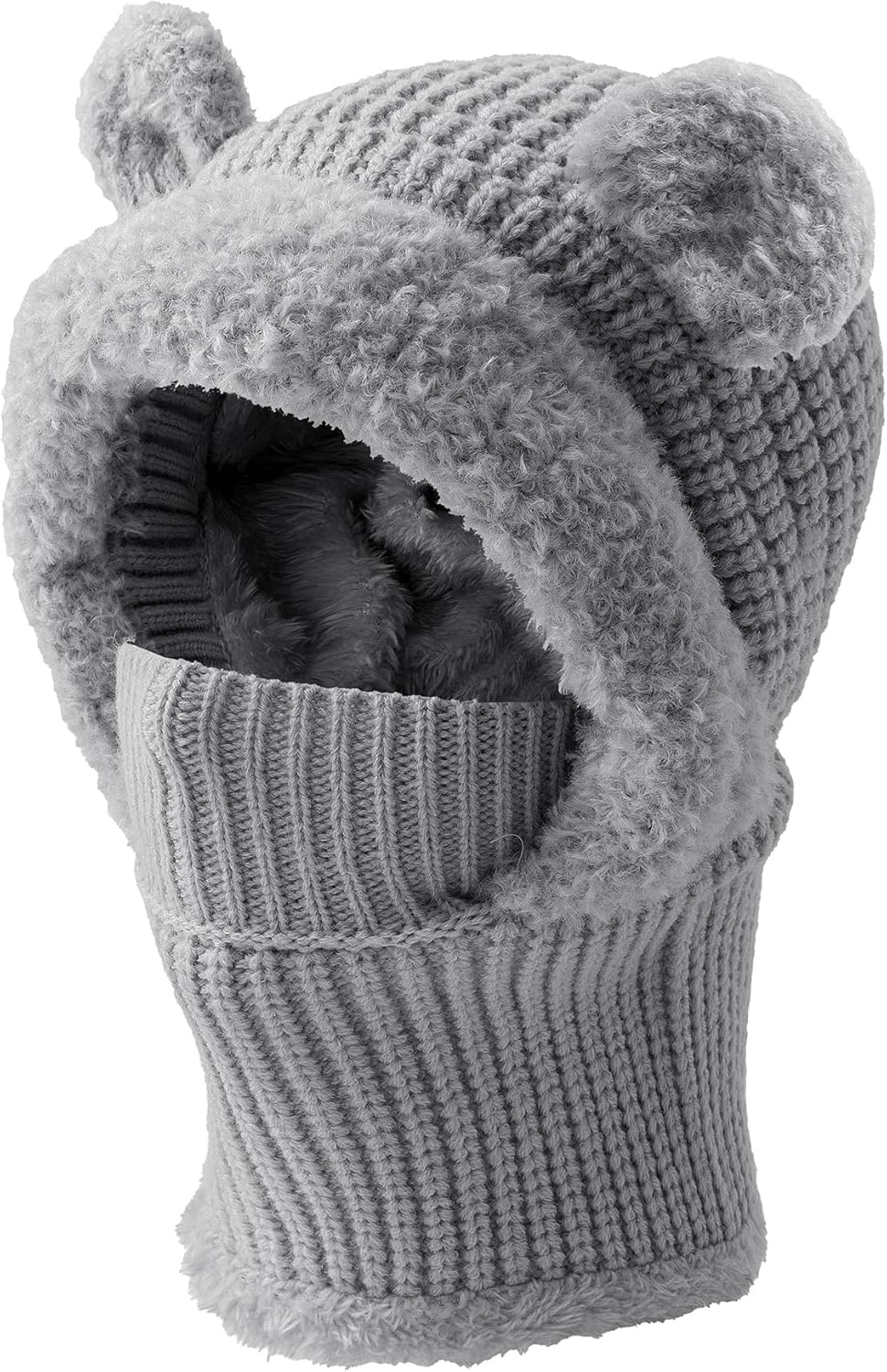 Jastore Kid Winter Hat Scarf Set Boys Girls Knit Hood Hats Balaclava Beanie Hat Warm Fleece Lining Scarf Skull Cap - Image 2