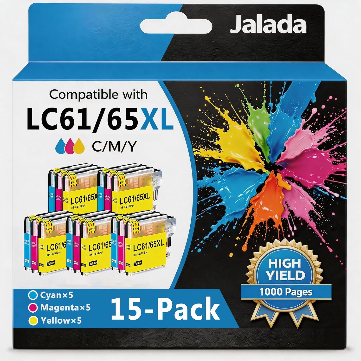 Compatible LC65 LC61 Ink Cartridges 15-Pack|5C 5M 5Y Replacement for Brother MFC-490CW MFC-495CW MFC-J615W MFC-790CW Printers