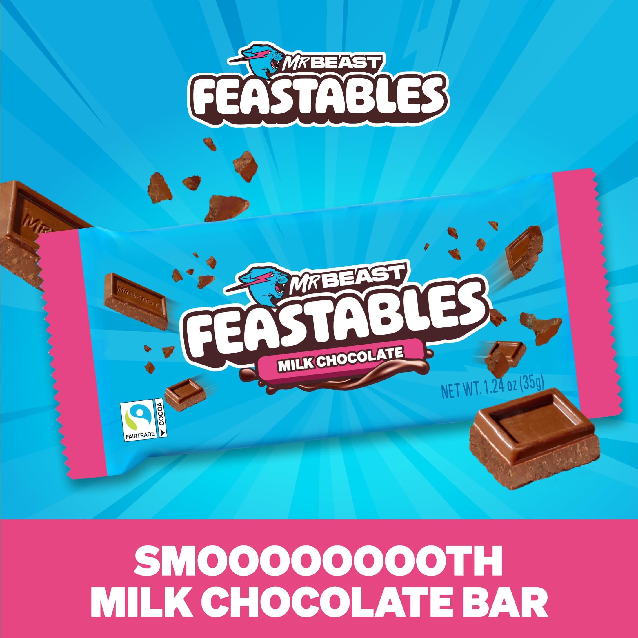 Amazon.com: MrBeast Feastables Milk Chocolate Bar, Full Size, 24