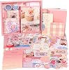 Draupnir Pink Cute Kawaii Aesthetic Scrapbook Kit(348pcs), Bullet Junk Journal Kit with Journaling/Scrapbooking Supplies, Stationery,A6 Grid Notebook with Graph Ruled Pages DIY Gift for Teen Girl