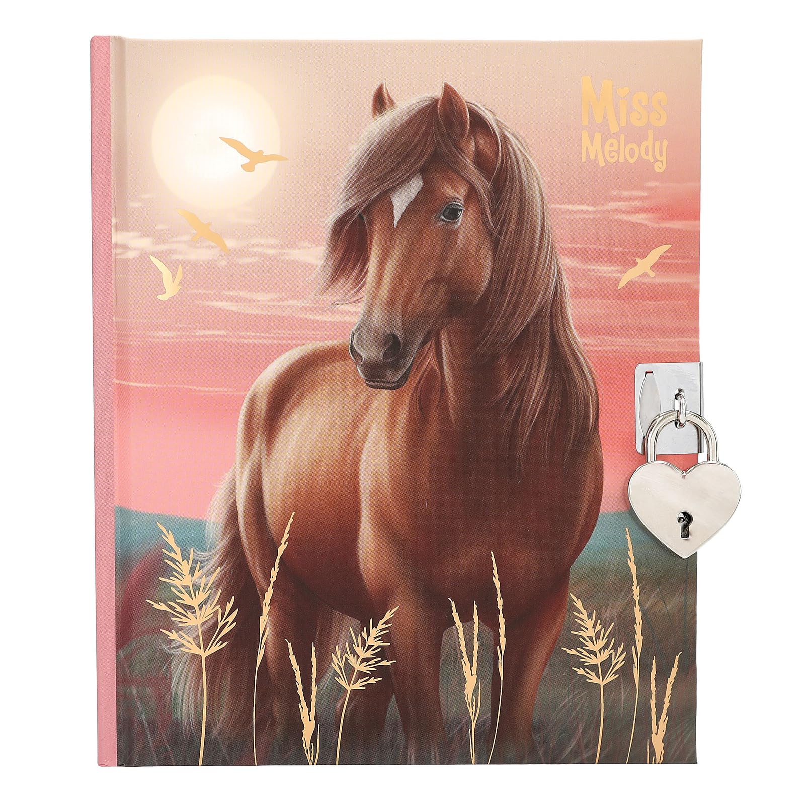 Depesche Miss Melody 13889 Diary in Pink with Horse Motif and Gold Details, Book with Heart Lock, Stickers and Lined Pages