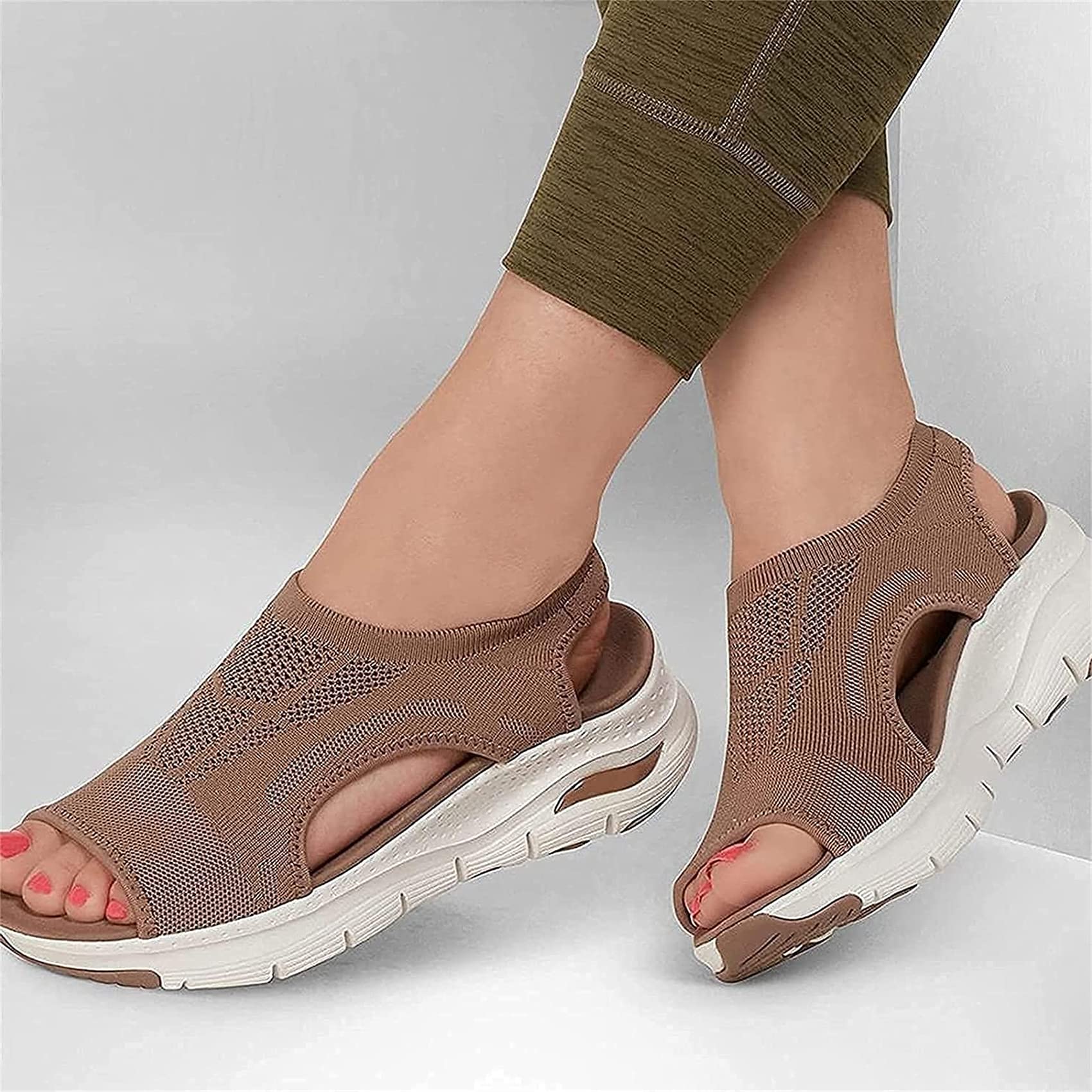 Riyueyi Sandals for Women Casual Summer ​Soft & Comfortable Sandals Washable Slingback Orthopedic Slide Sport Sandals-Mesh Upper Breathable Sandals Adjustable Cross-strap Design,Brown,US7.5/EU39