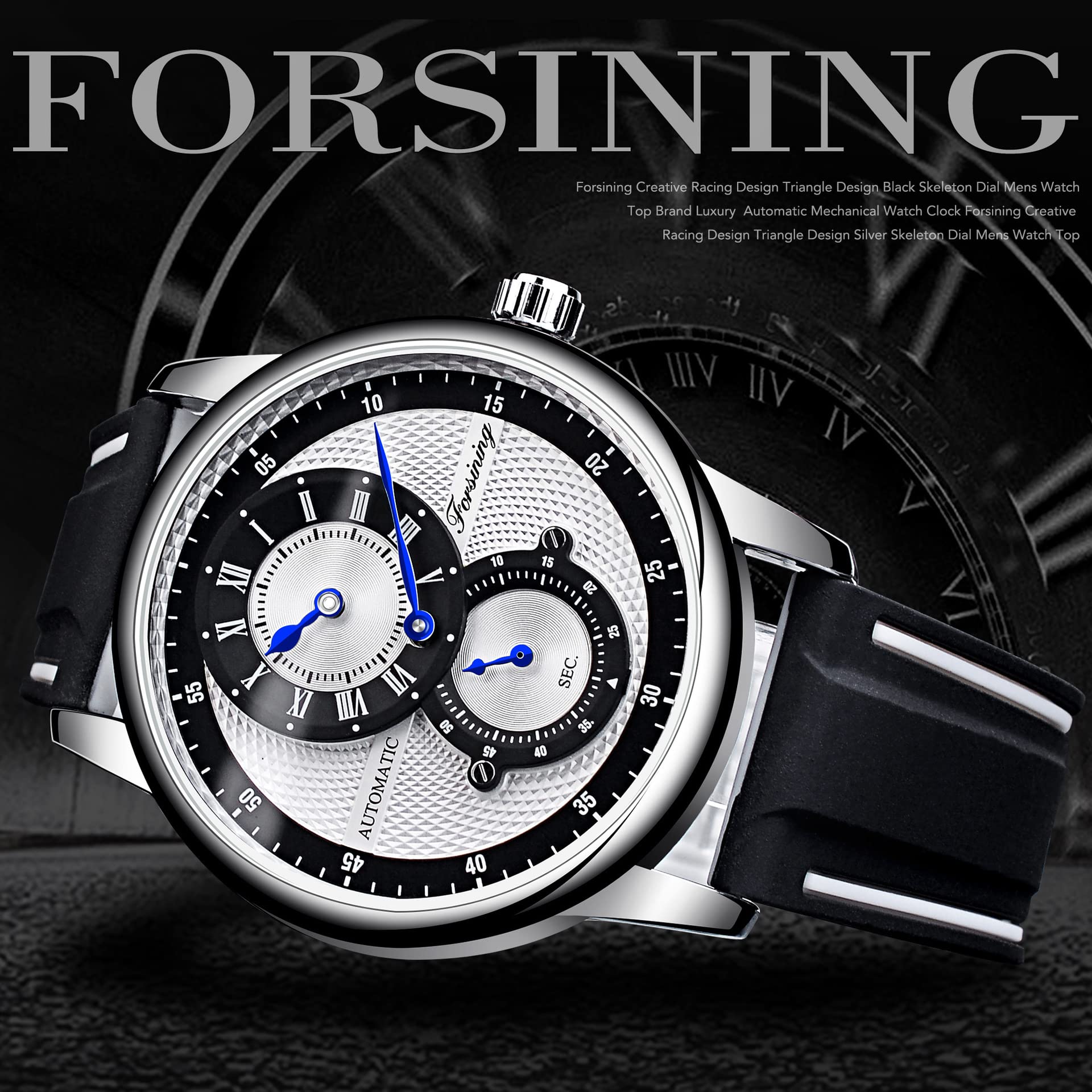 FORSINING Herren-Armbanduhr, automatisch, mechanisch, selbstaufziehend, Sport-Chronograph, Silikon-Armbanduhr für Herren, Mode, Business, wasserdicht